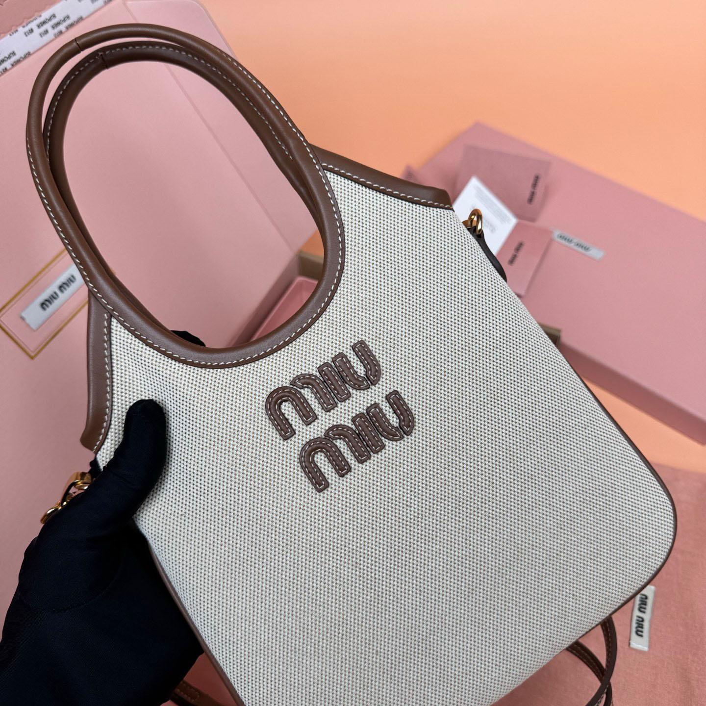 Miu Miu Ivy Canvas And Leather Bag - FashionPlug