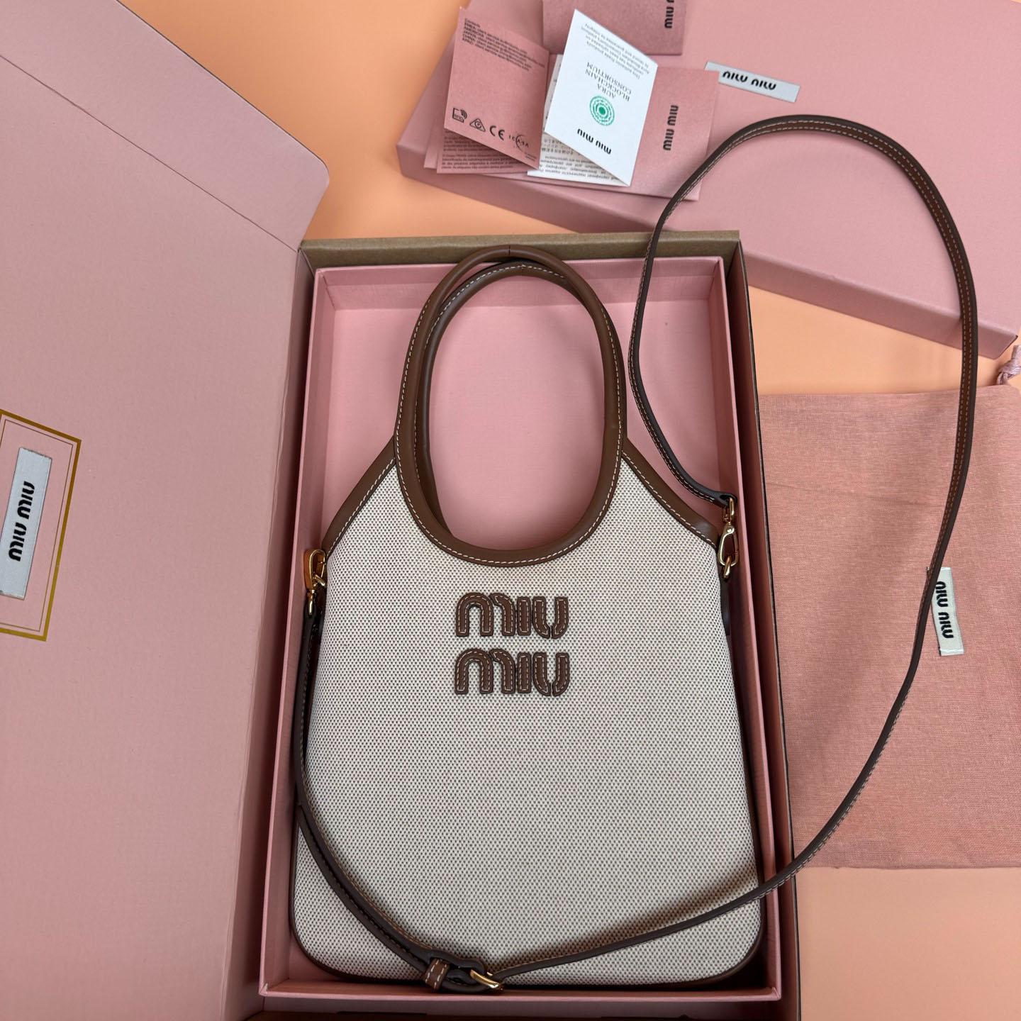 Miu Miu Ivy Canvas And Leather Bag - FashionPlug