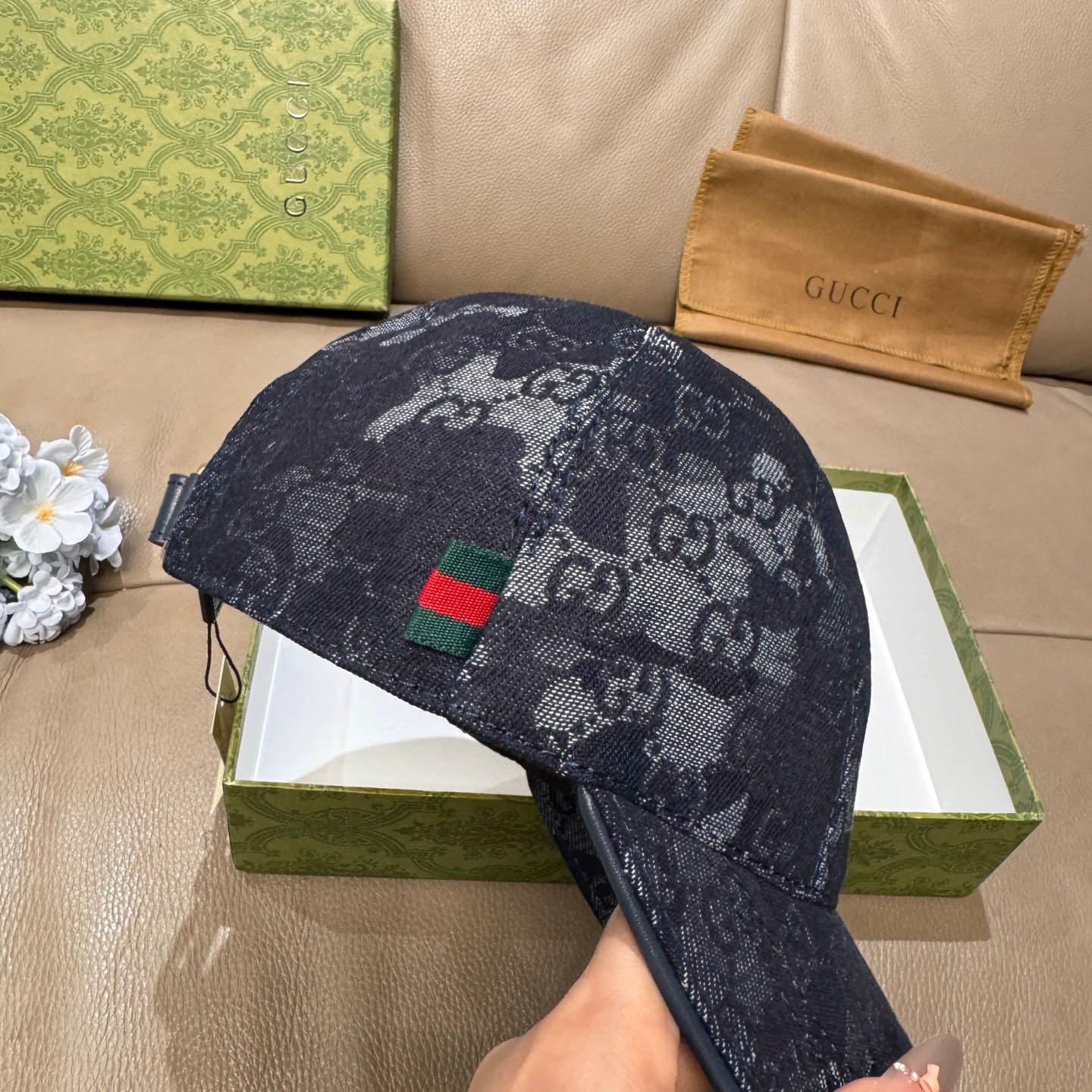 Gucci GG Denim Baseball Cap With Web - FashionPlug
