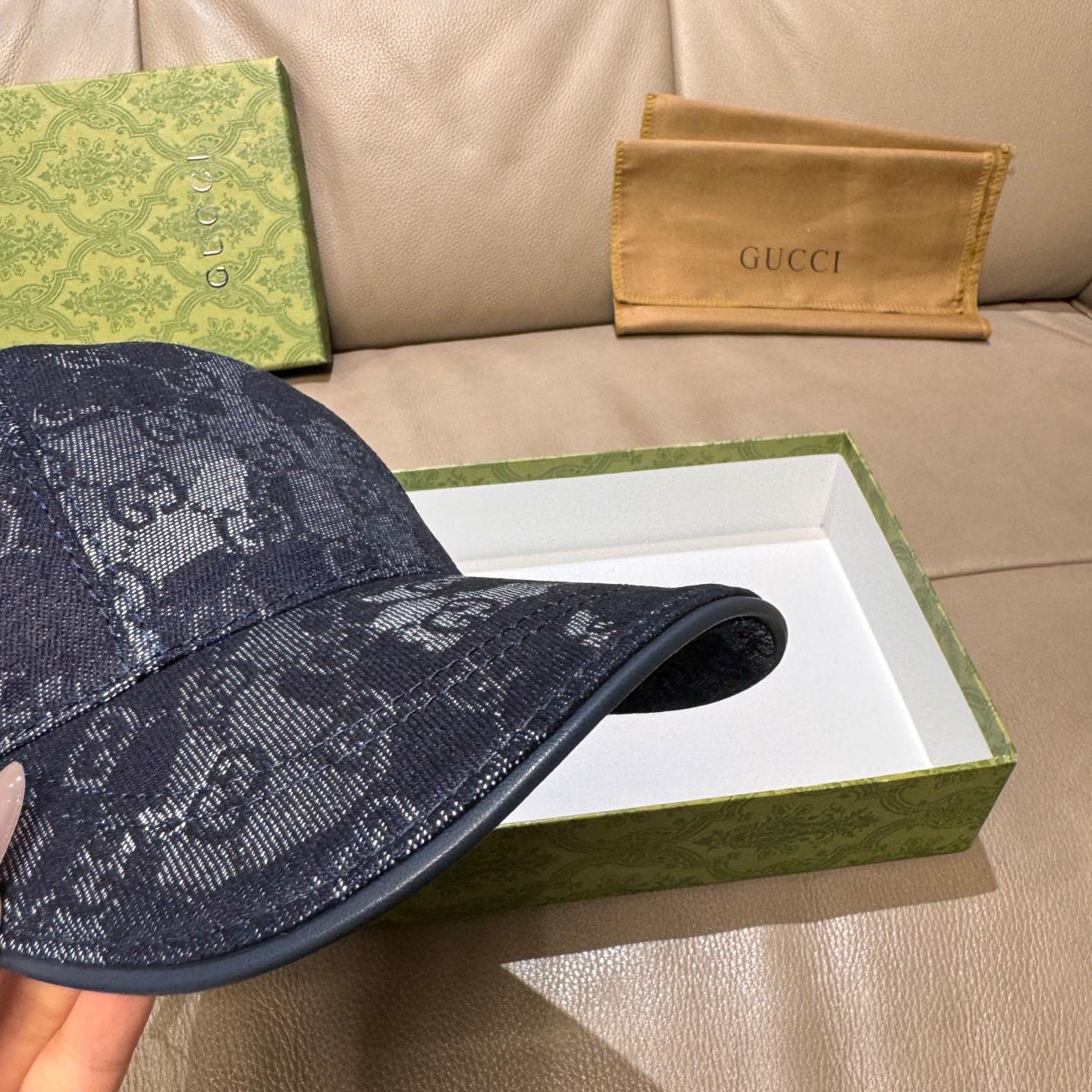 Gucci GG Denim Baseball Cap With Web - FashionPlug