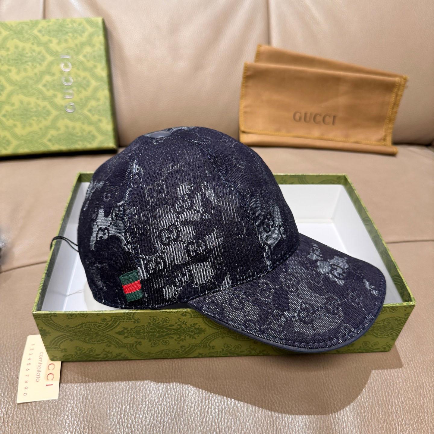 Gucci GG Denim Baseball Cap With Web - FashionPlug
