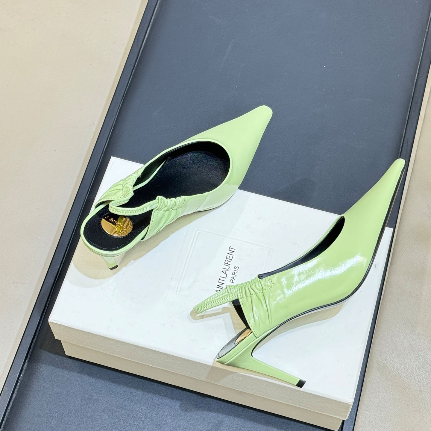 Saint Laurent ANNE-MARIE Slingback Pumps In Smooth Leather - FashionPlug