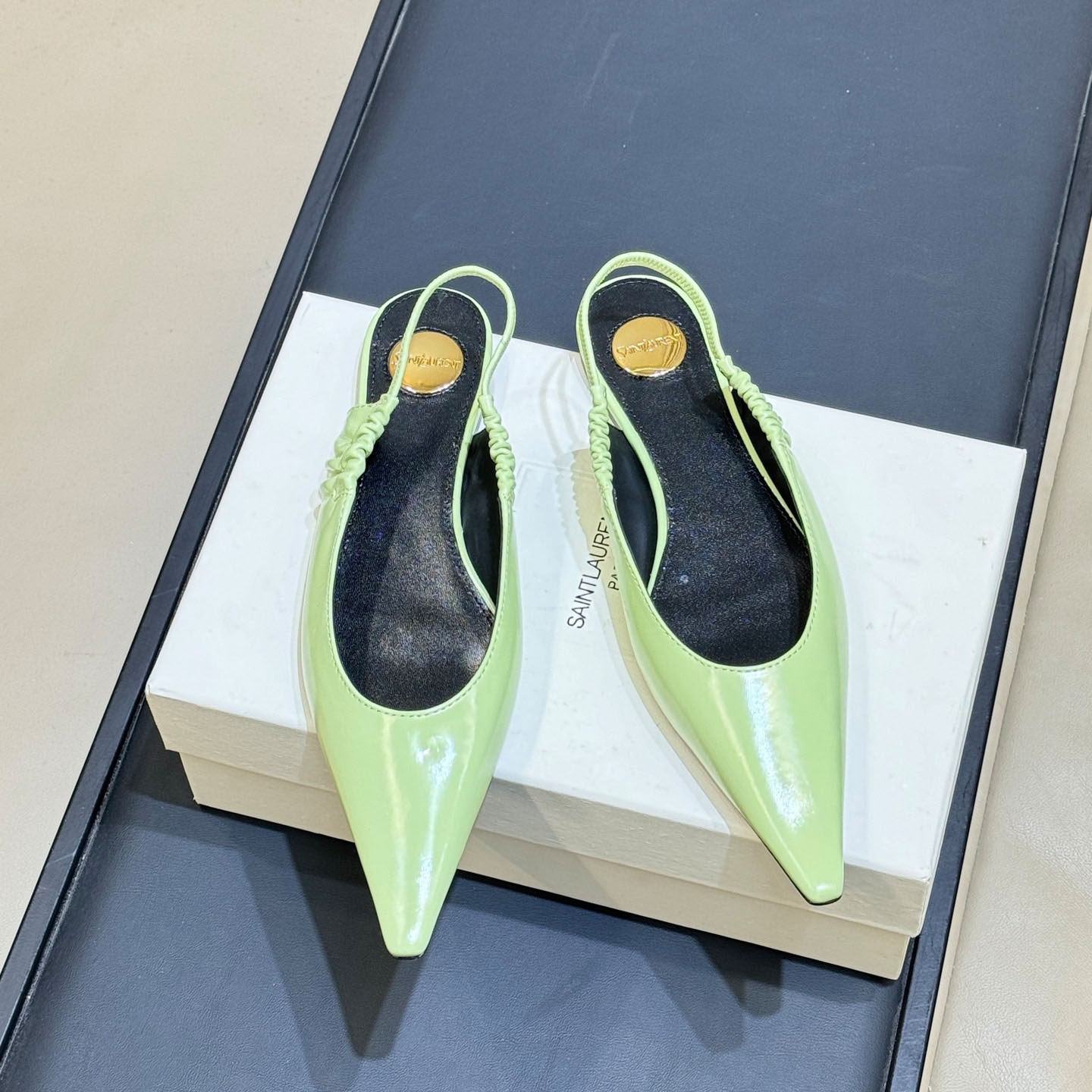 Saint Laurent ANNE-MARIE Slingback Pumps In Smooth Leather - FashionPlug