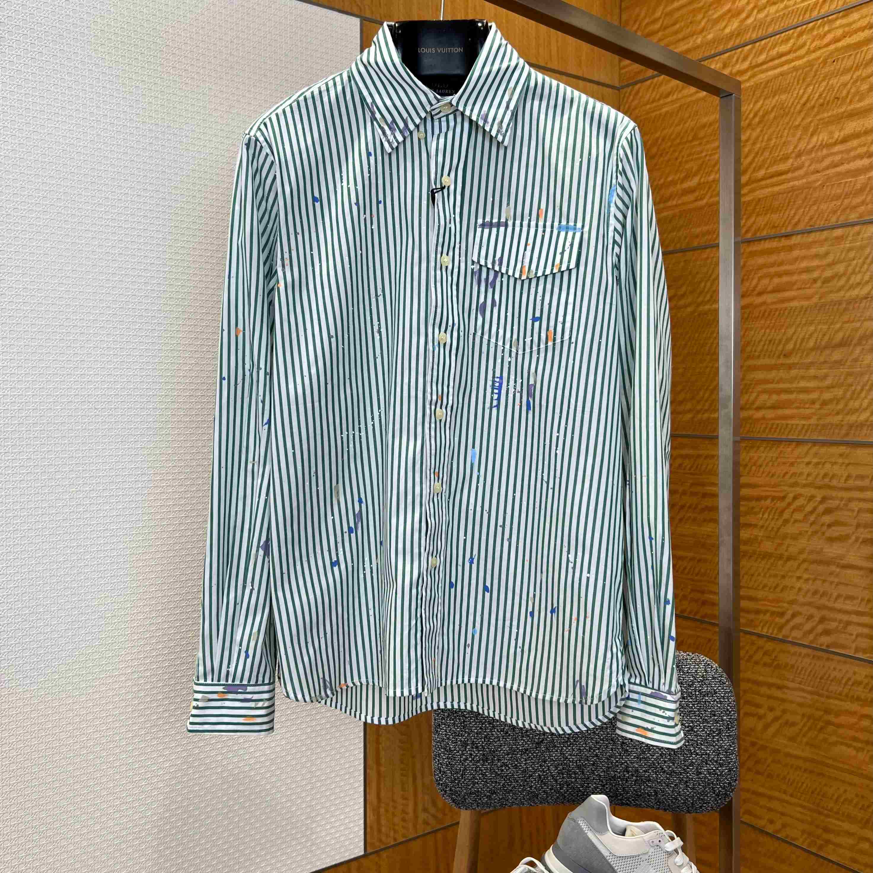  Ralph Lauren Classic Fit Paint-Splatter Striped Shirt - FashionPlug
