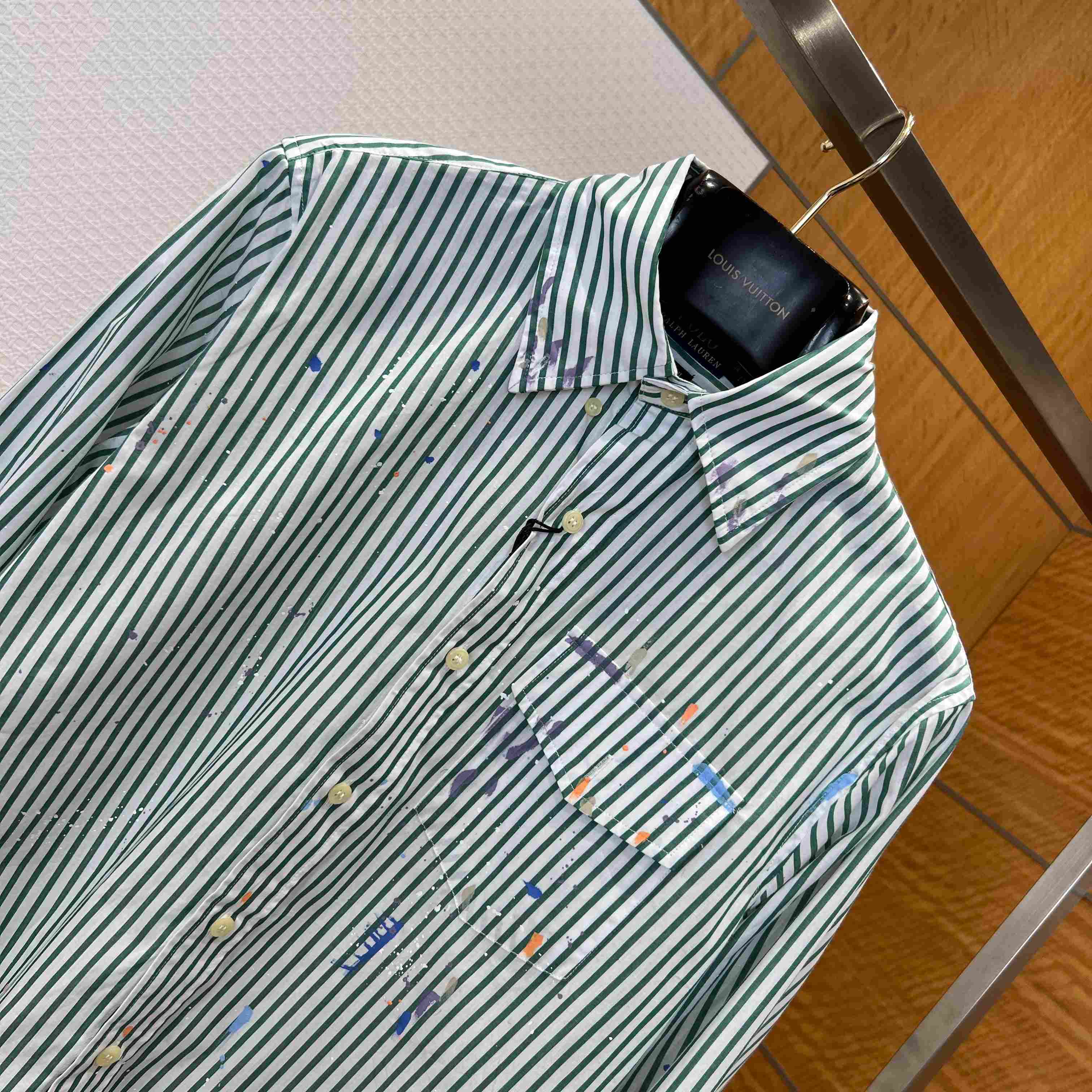  Ralph Lauren Classic Fit Paint-Splatter Striped Shirt - FashionPlug