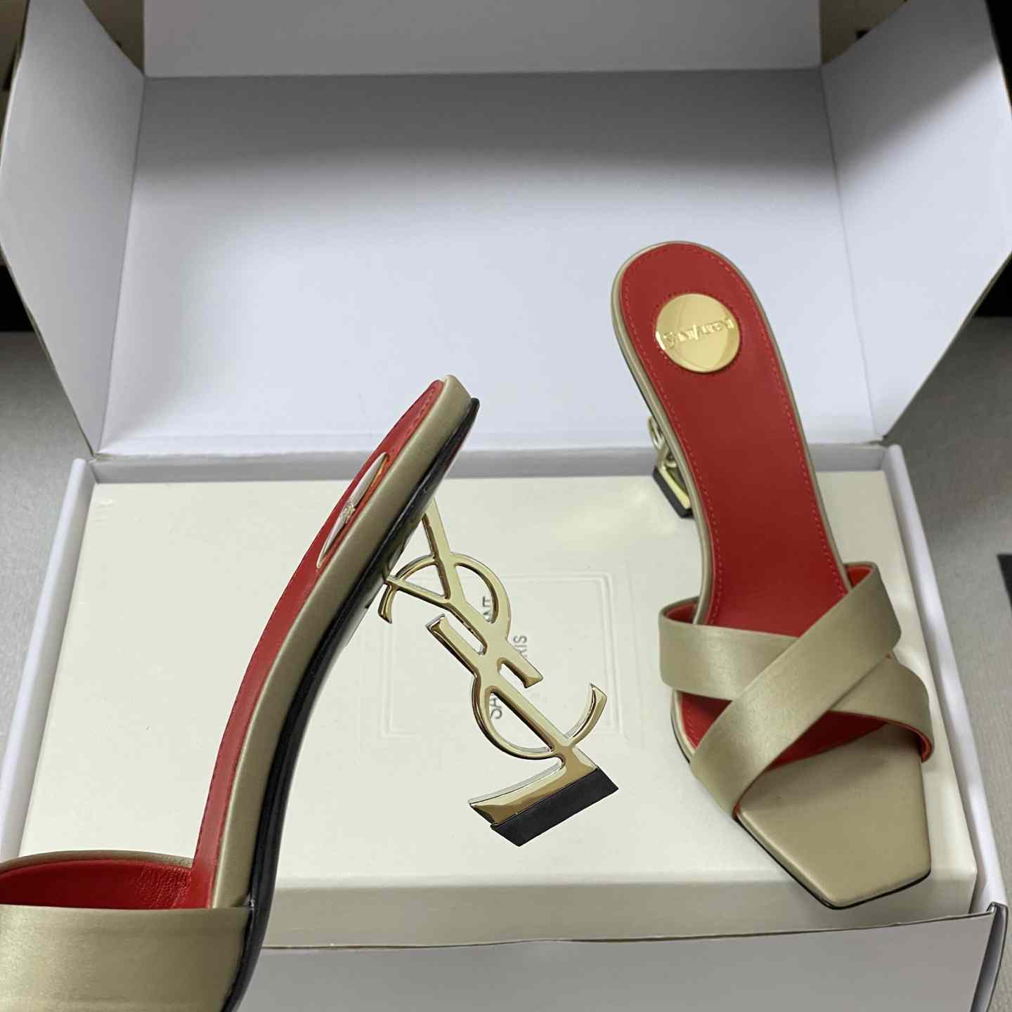 Saint Laurent Opyum Mules In Satin Crepe  - FashionPlug