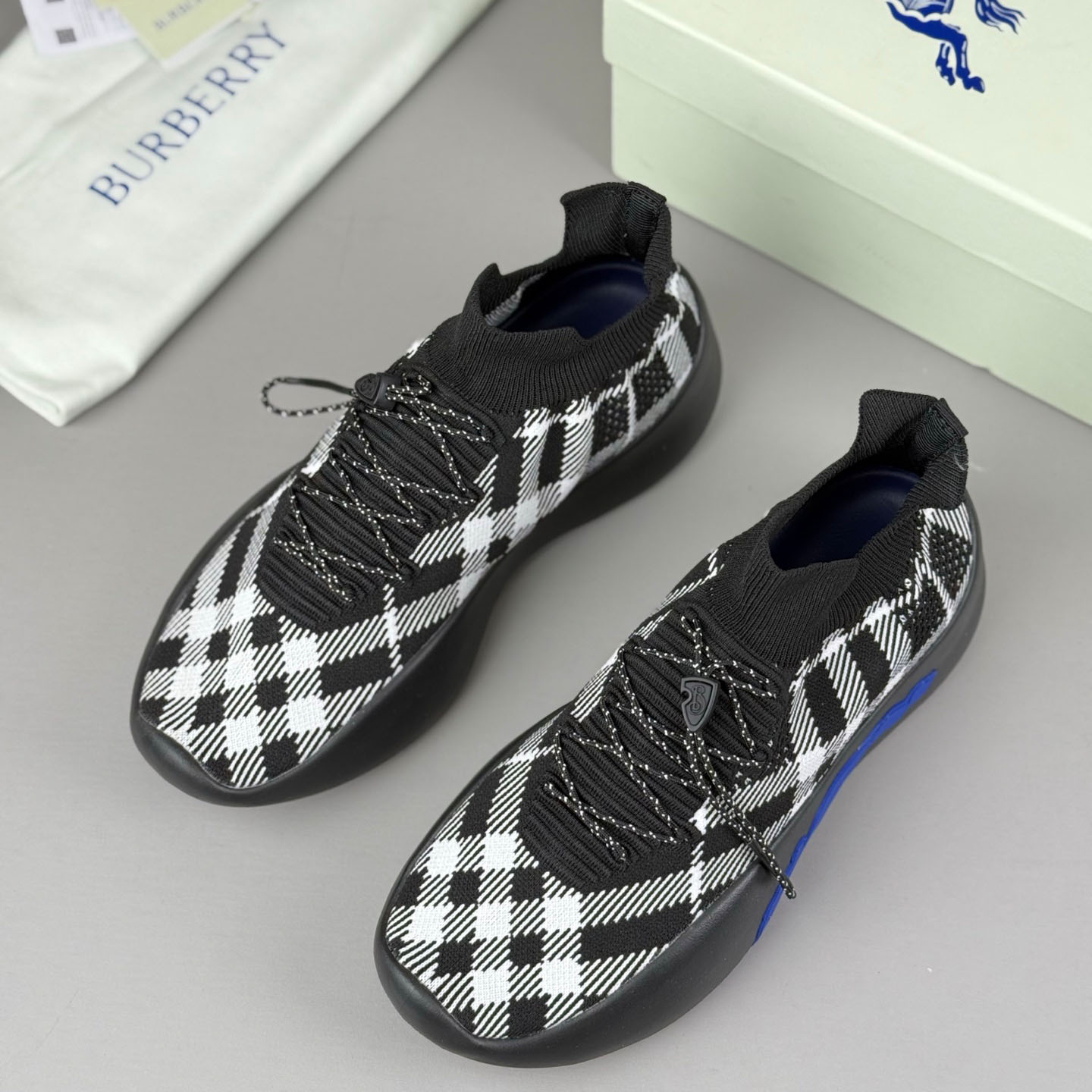 Burberry Check Knit Neptune Sneakers - FashionPlug