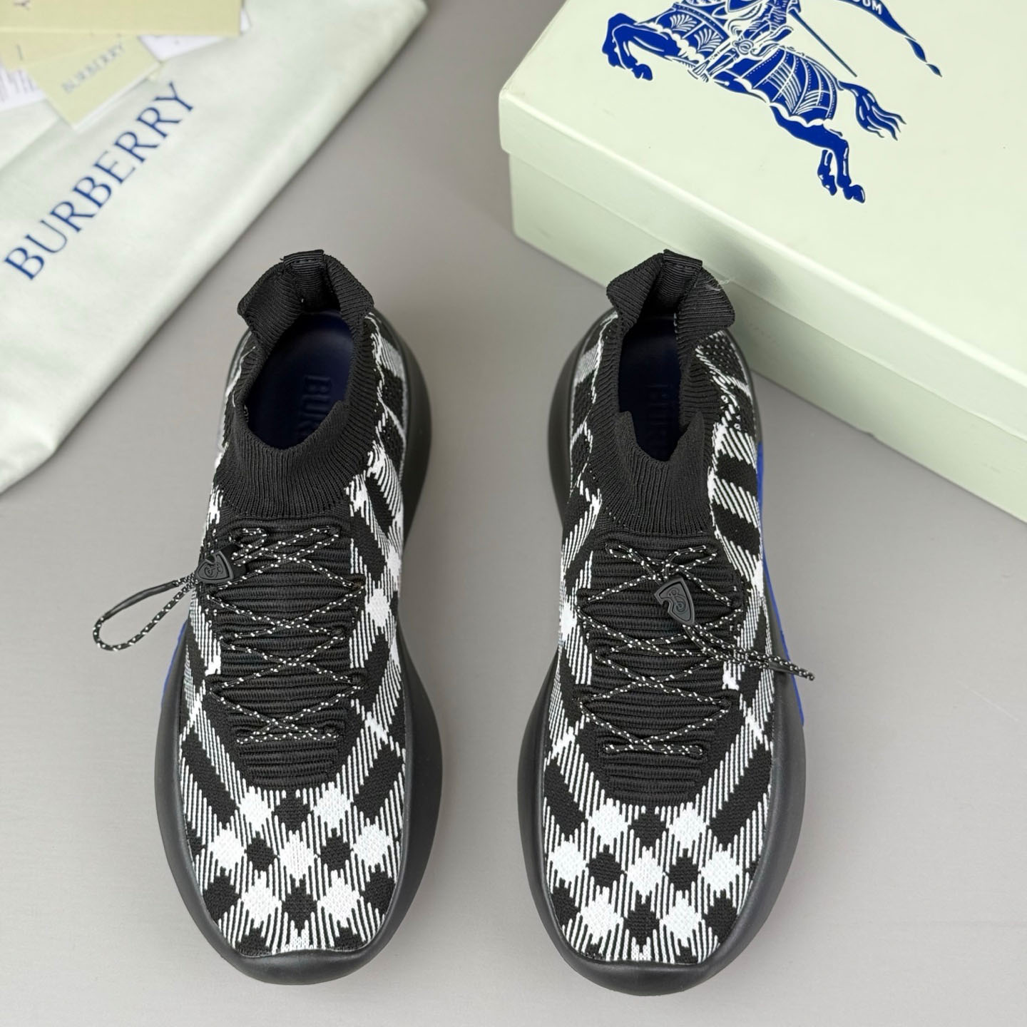 Burberry Check Knit Neptune Sneakers - FashionPlug