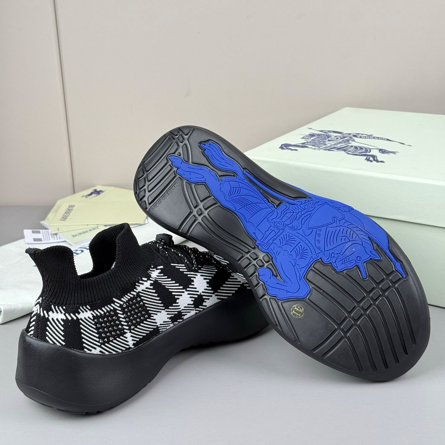 Burberry Check Knit Neptune Sneakers - FashionPlug