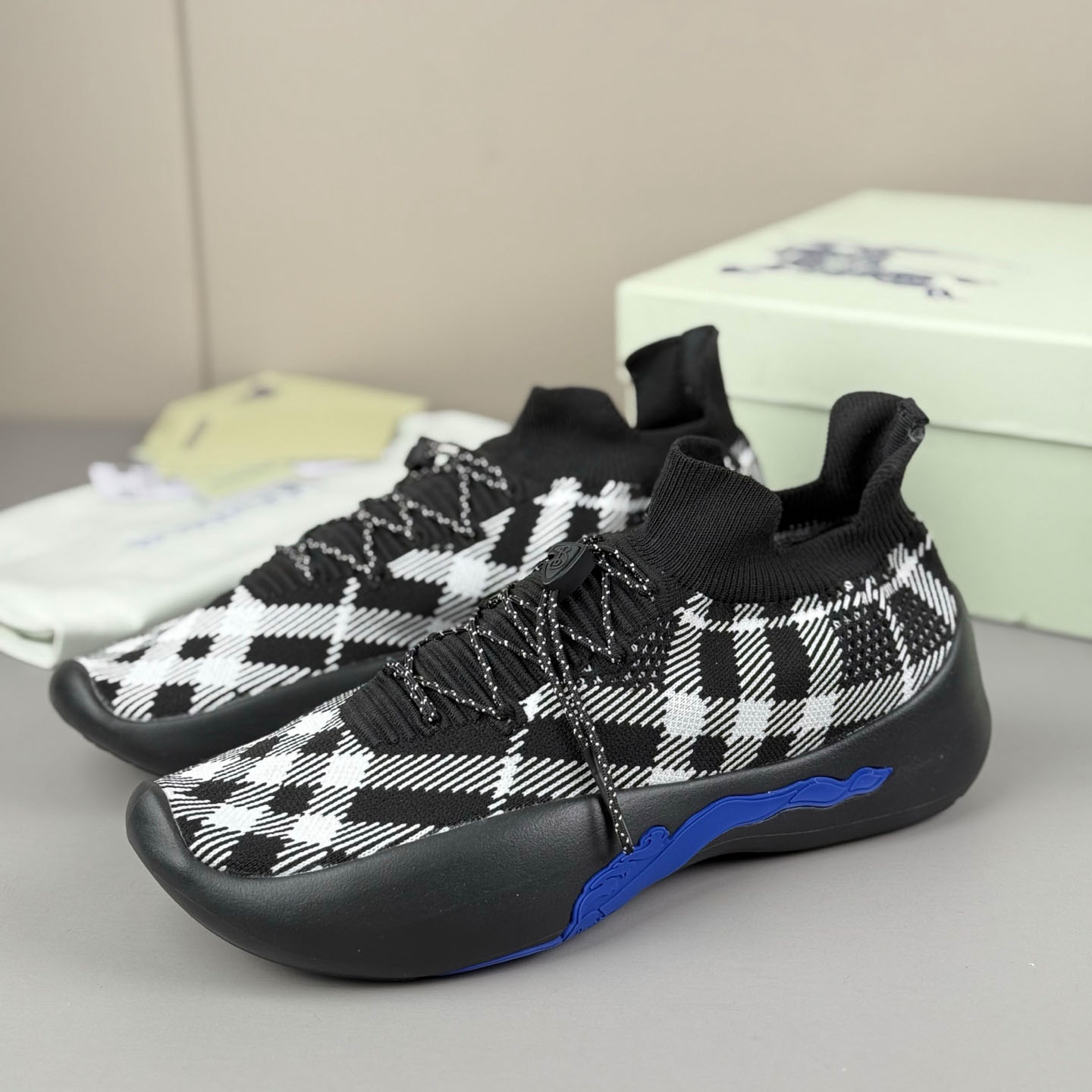 Burberry Check Knit Neptune Sneakers - FashionPlug