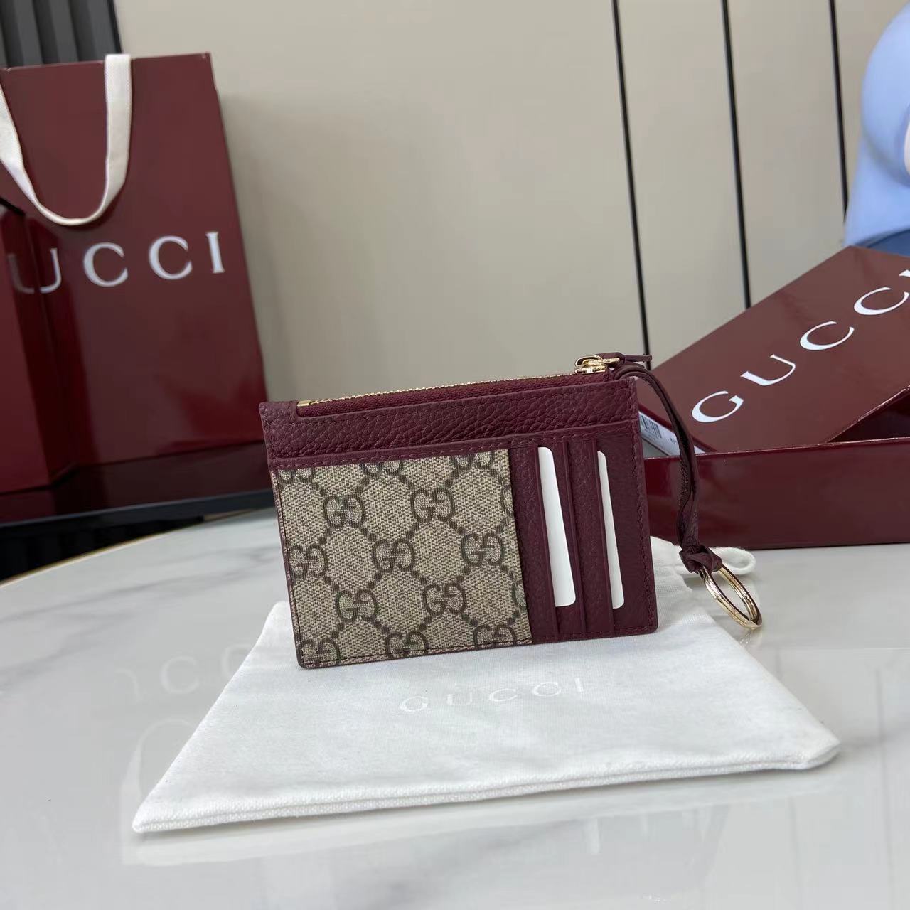 Gucci Bi-color GG Marmont Zip Key Pouch - FashionPlug