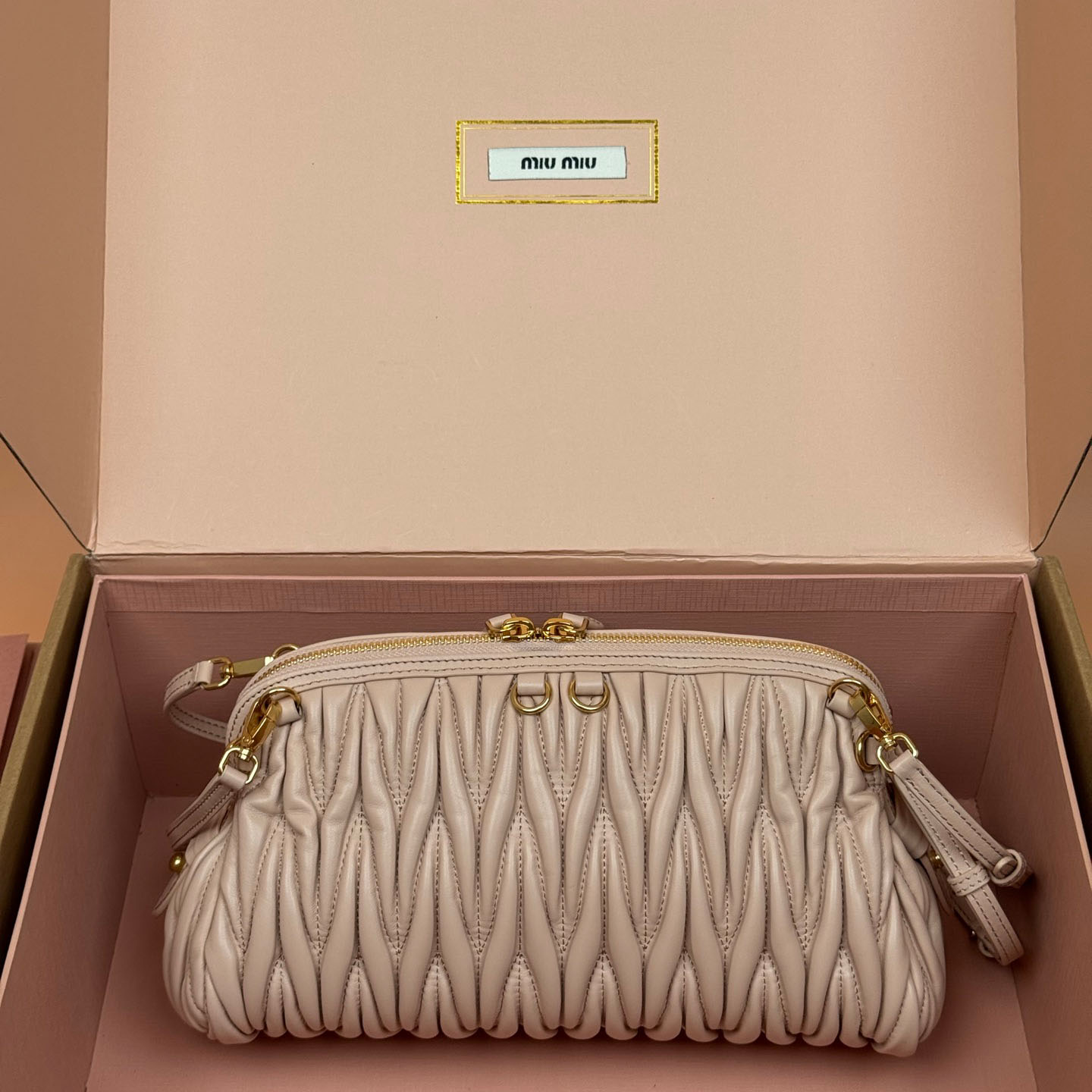 Miu Miu Caprice Matelassé Nappa Leather Clutch - FashionPlug