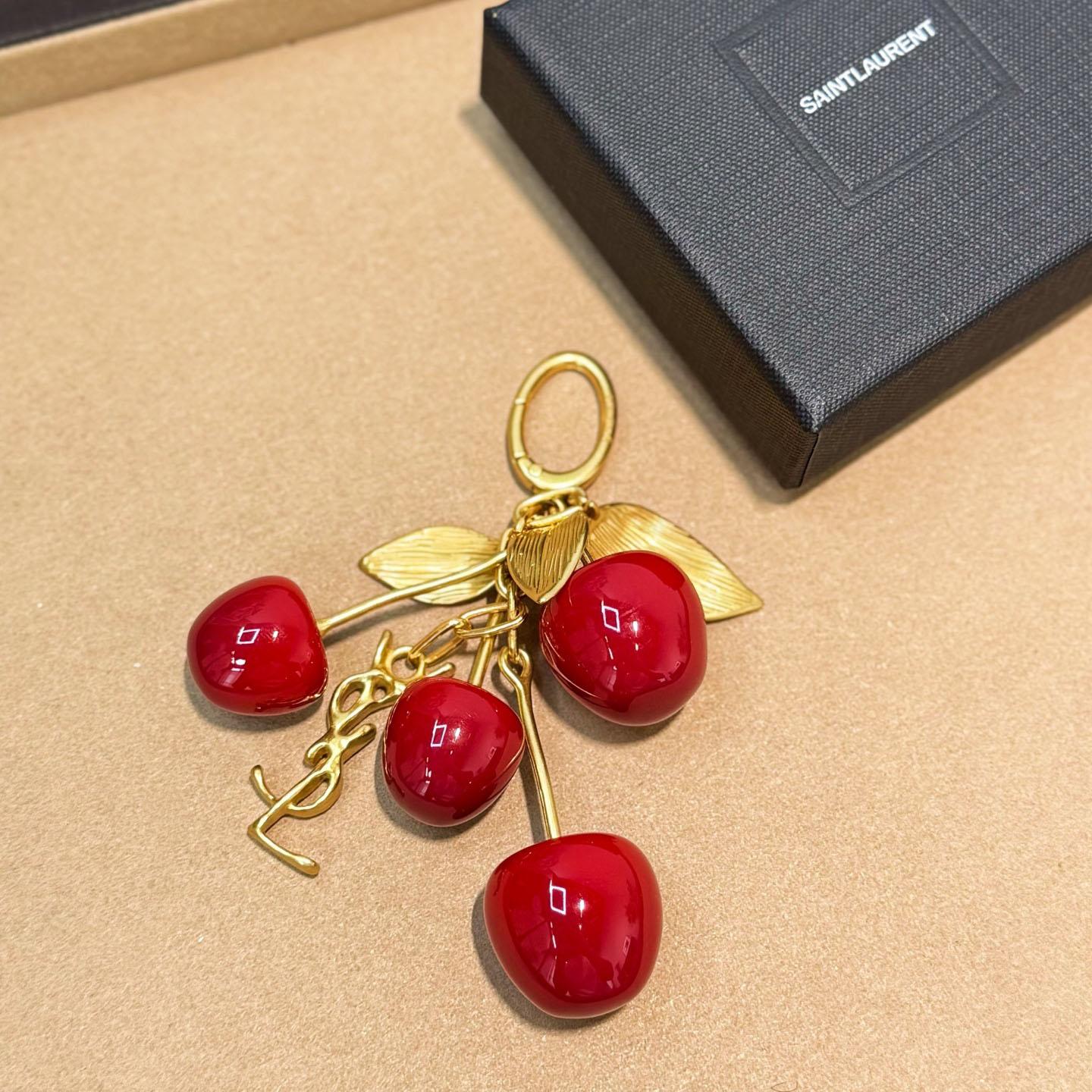 Saint Laurent CASSANDRE Cherry Bag Charm In Resin And Metal - FashionPlug
