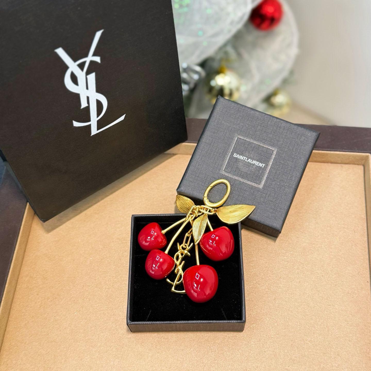 Saint Laurent CASSANDRE Cherry Bag Charm In Resin And Metal - FashionPlug