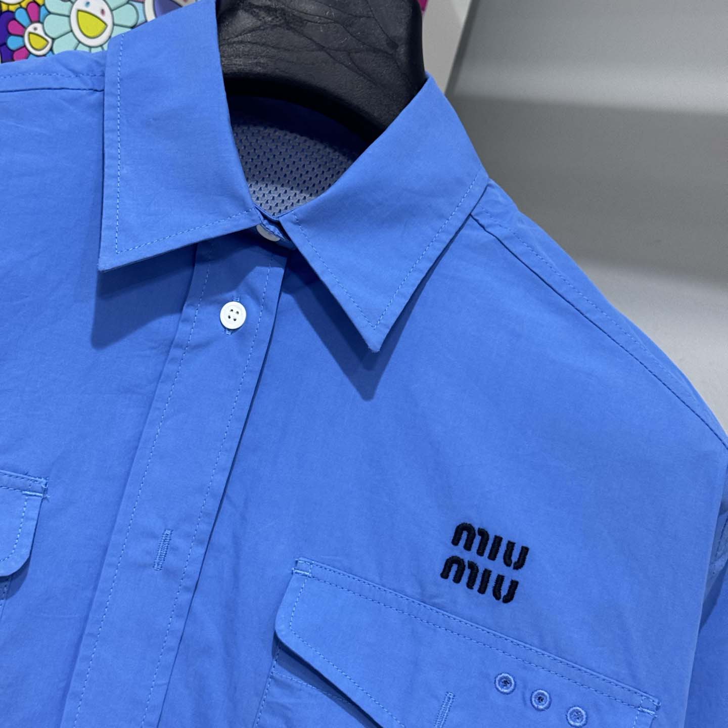 Miu Miu Logo-embroidered Cropped Poplin Shirt - FashionPlug