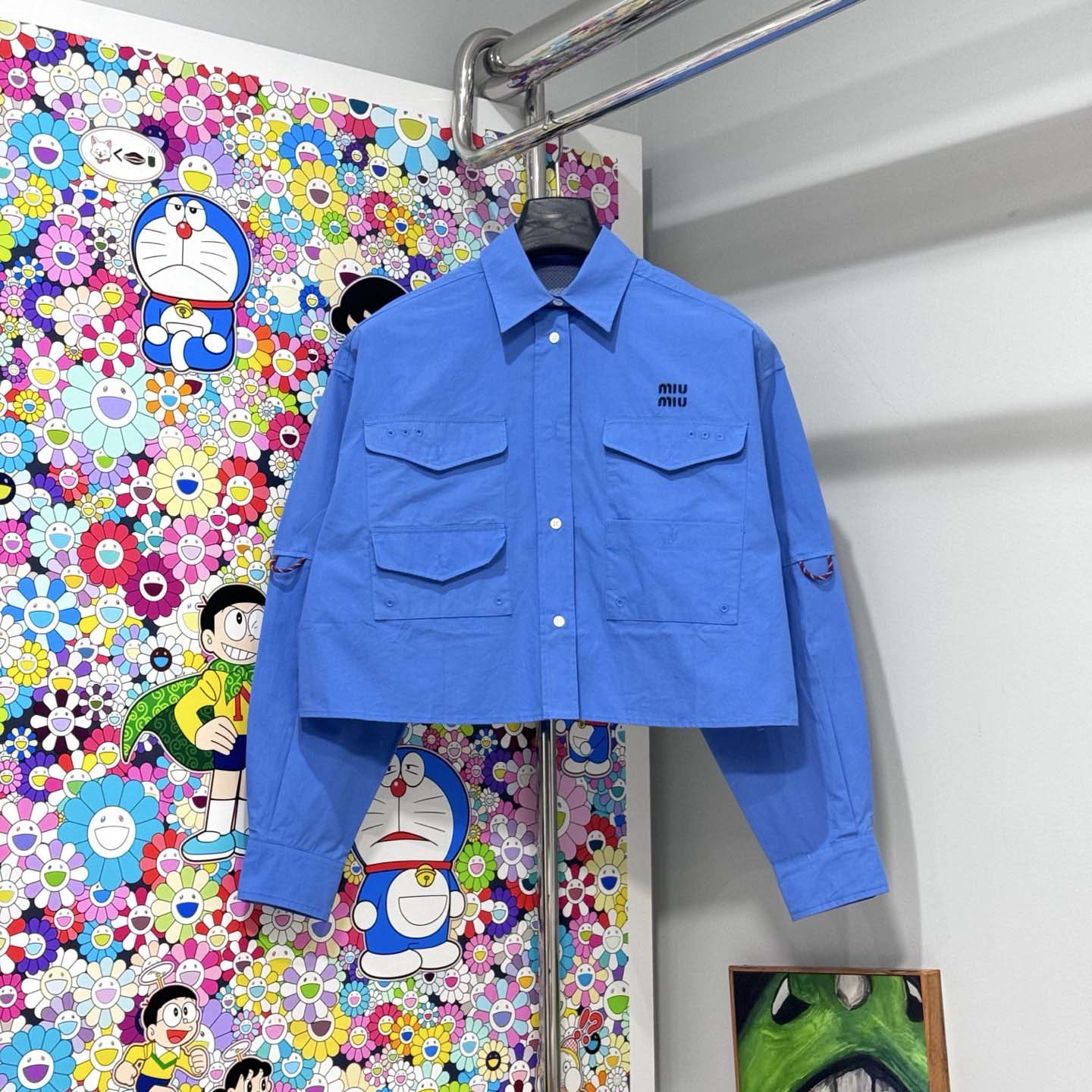 Miu Miu Logo-embroidered Cropped Poplin Shirt - FashionPlug