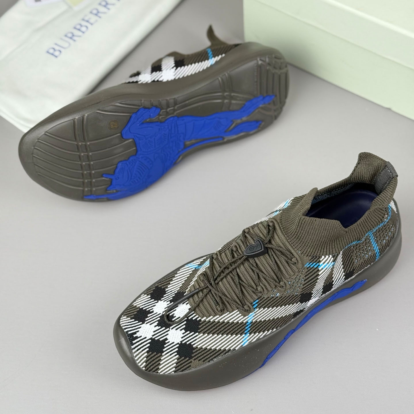 Burberry Check Knit Neptune Sneakers - FashionPlug
