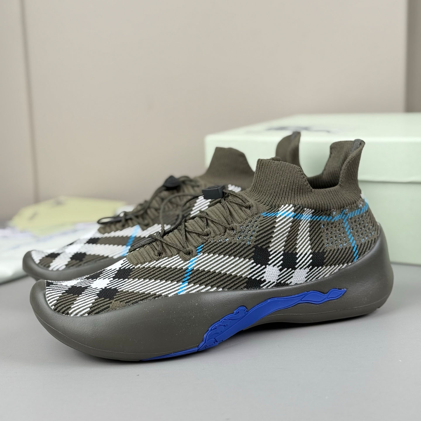 Burberry Check Knit Neptune Sneakers - FashionPlug
