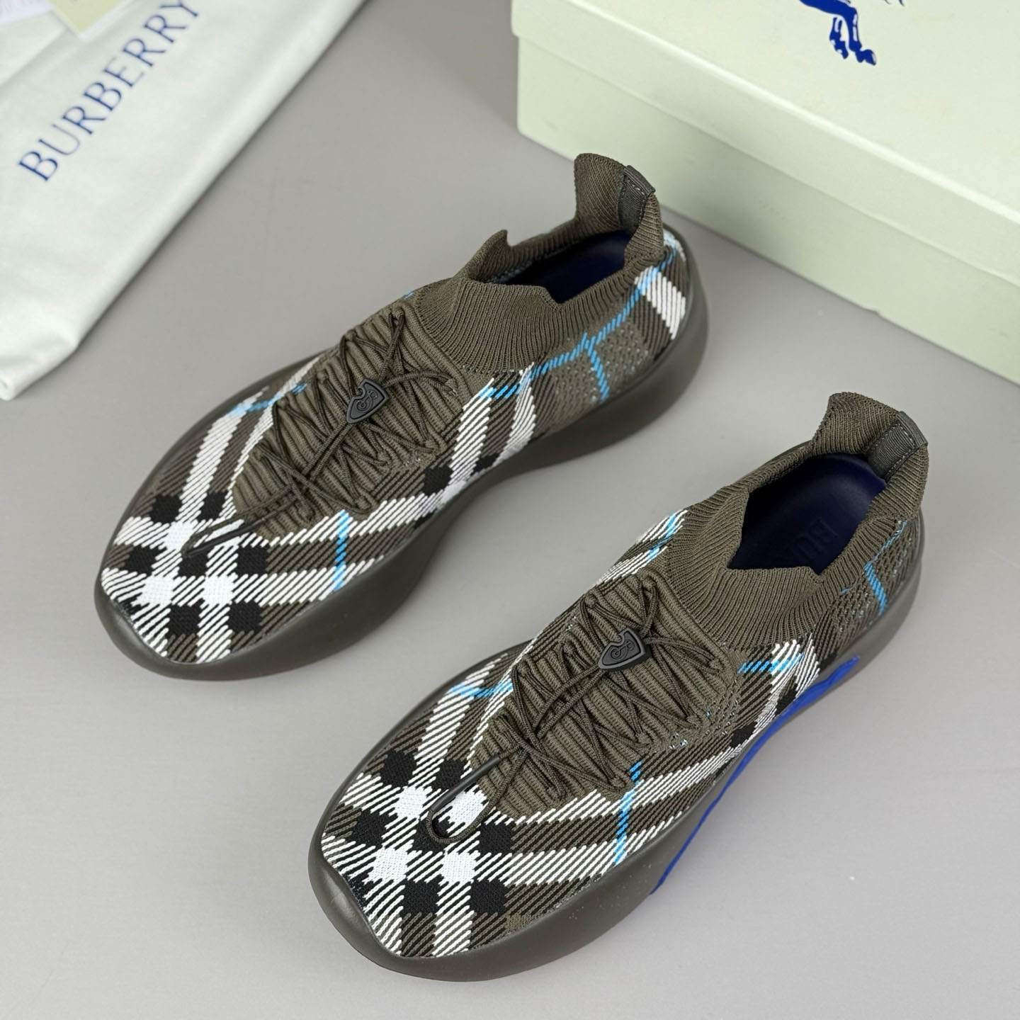 Burberry Check Knit Neptune Sneakers - FashionPlug