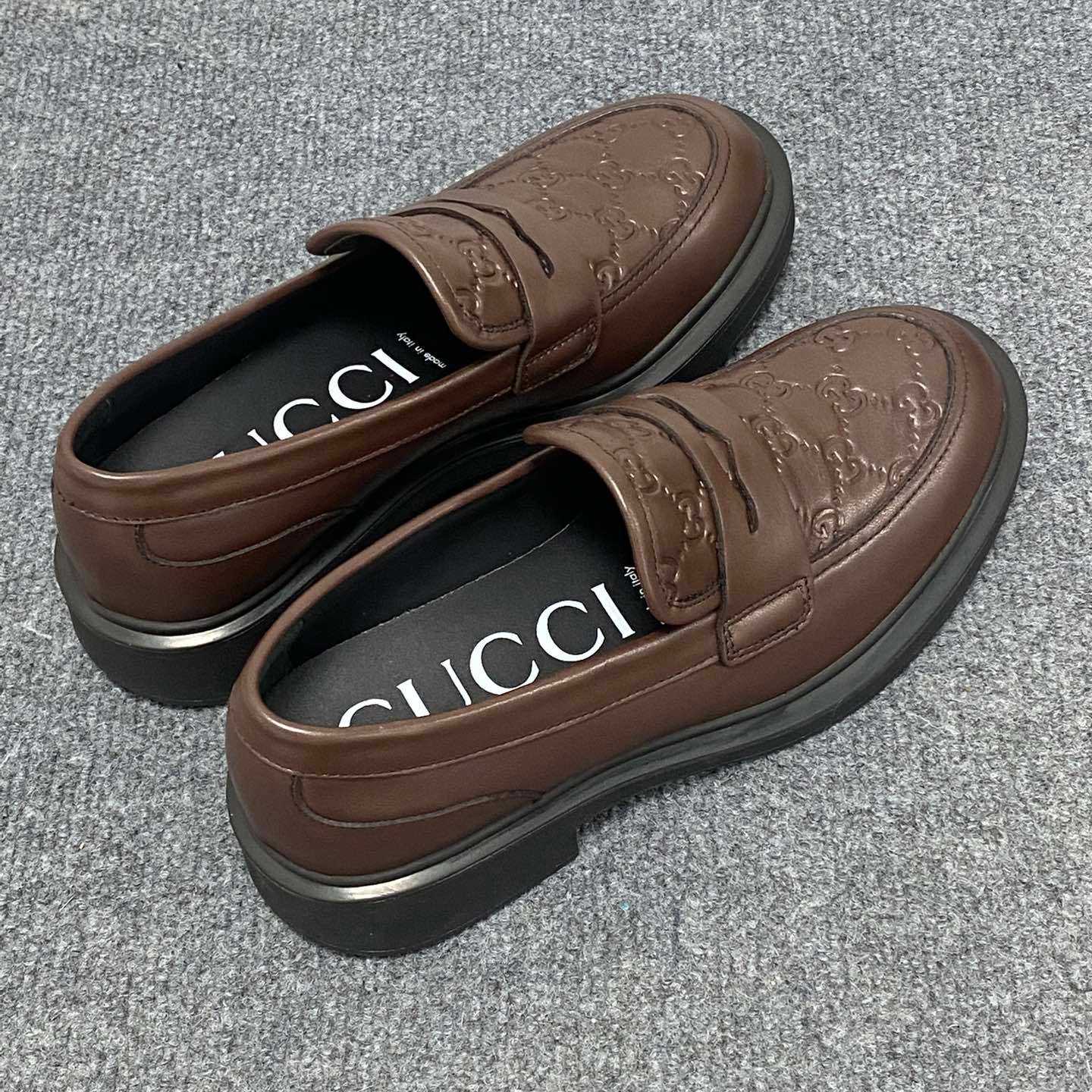 Gucci  Enki GG Leather Platform Loafers - FashionPlug