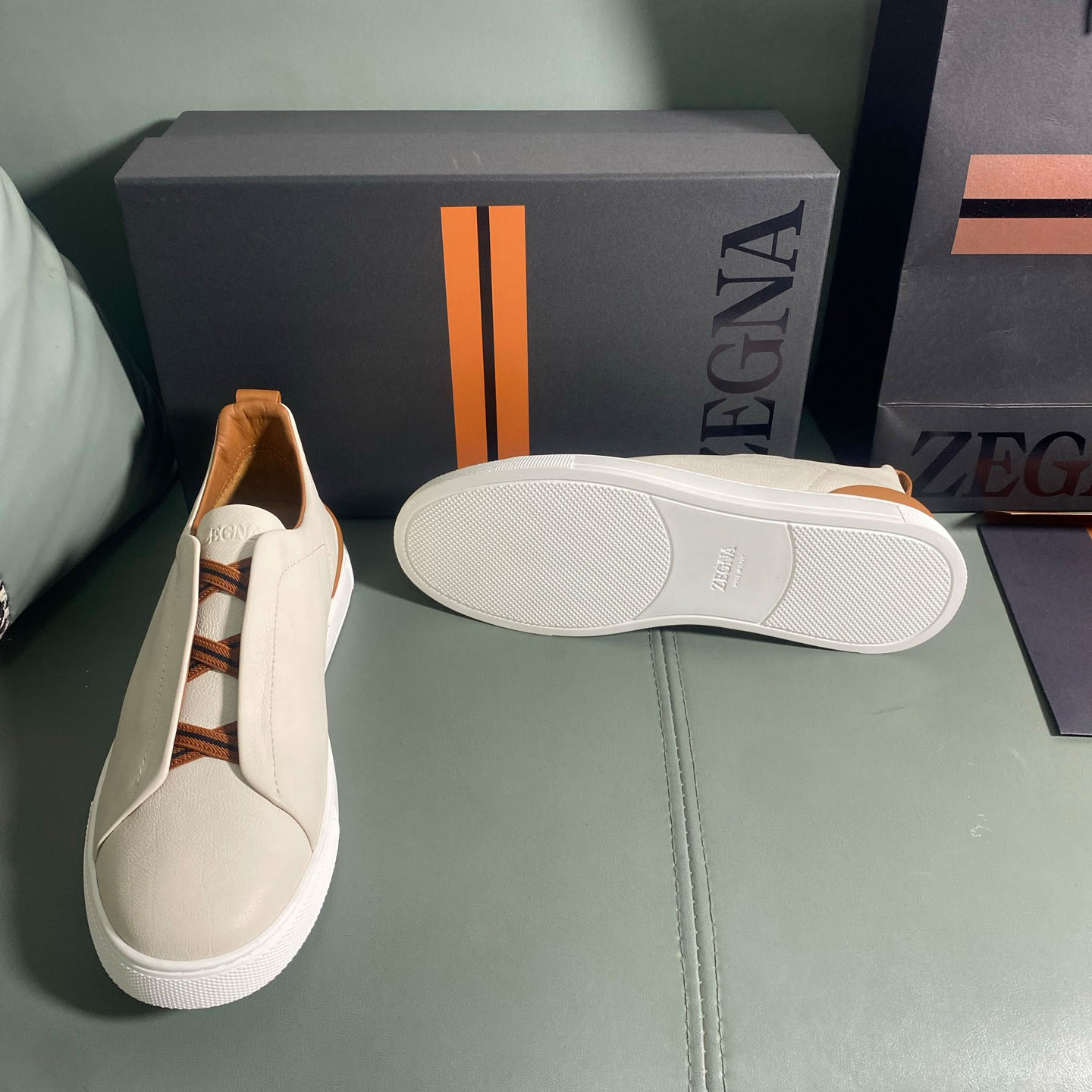 Zegna Off White Deerskin Triple Stitch™ Sneakers - FashionPlug