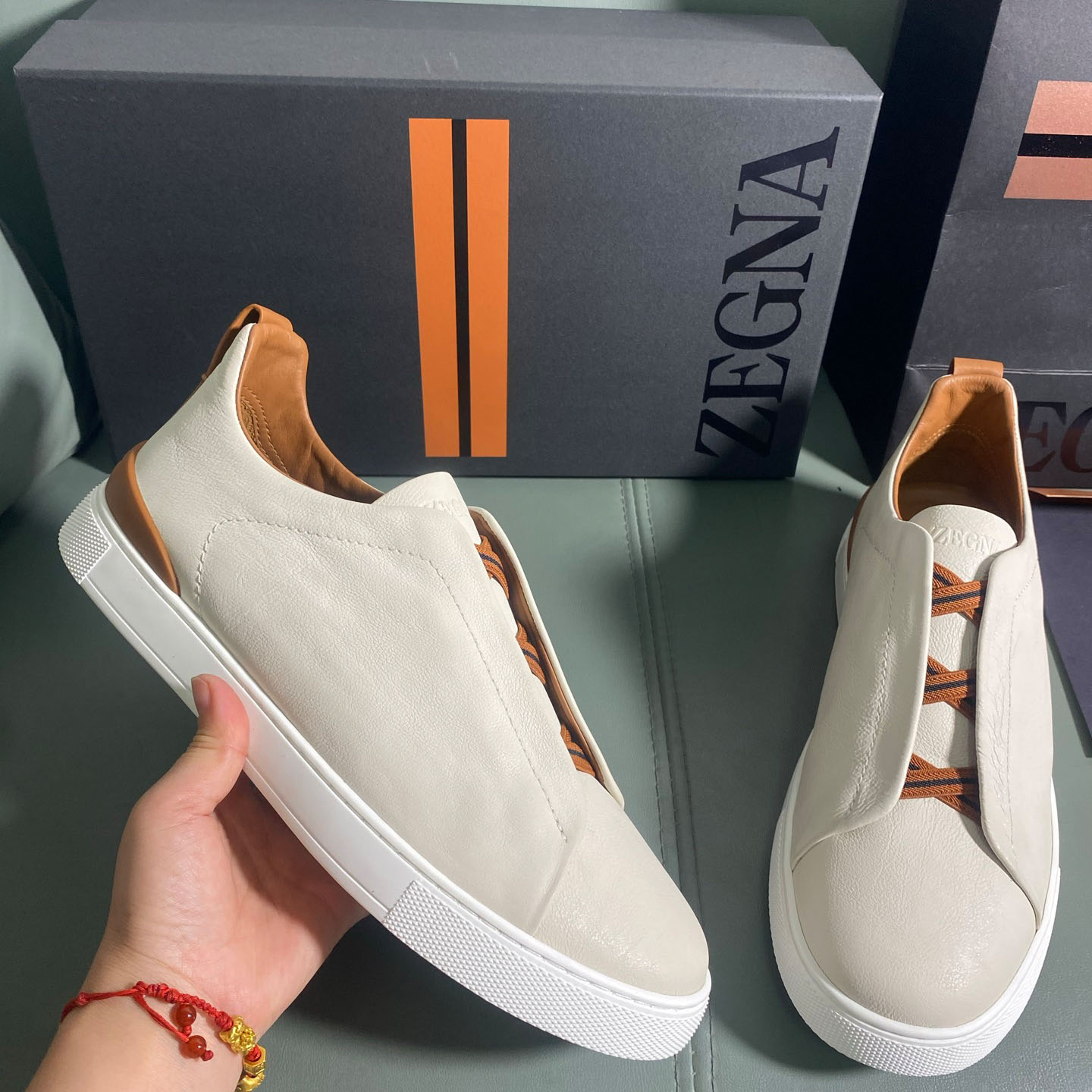 Zegna Off White Deerskin Triple Stitch™ Sneakers - FashionPlug
