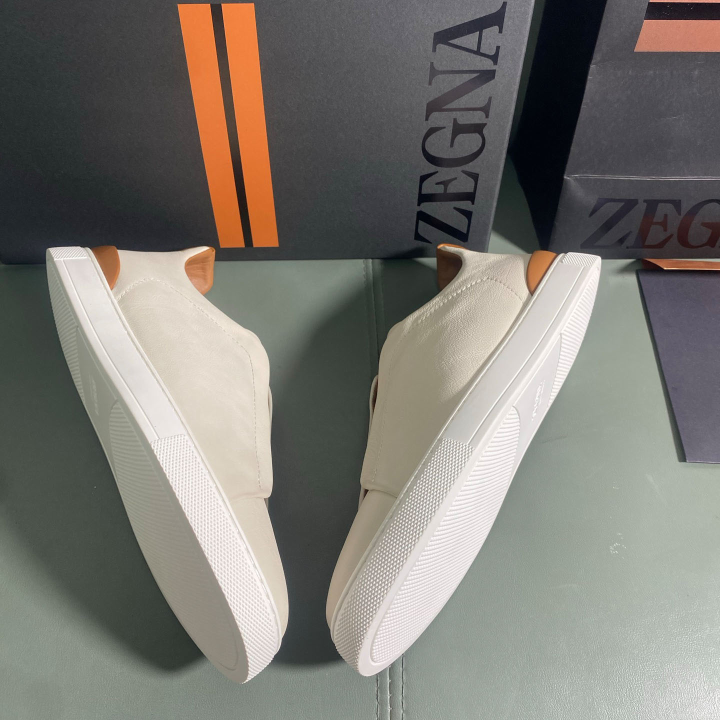 Zegna Off White Deerskin Triple Stitch™ Sneakers - FashionPlug