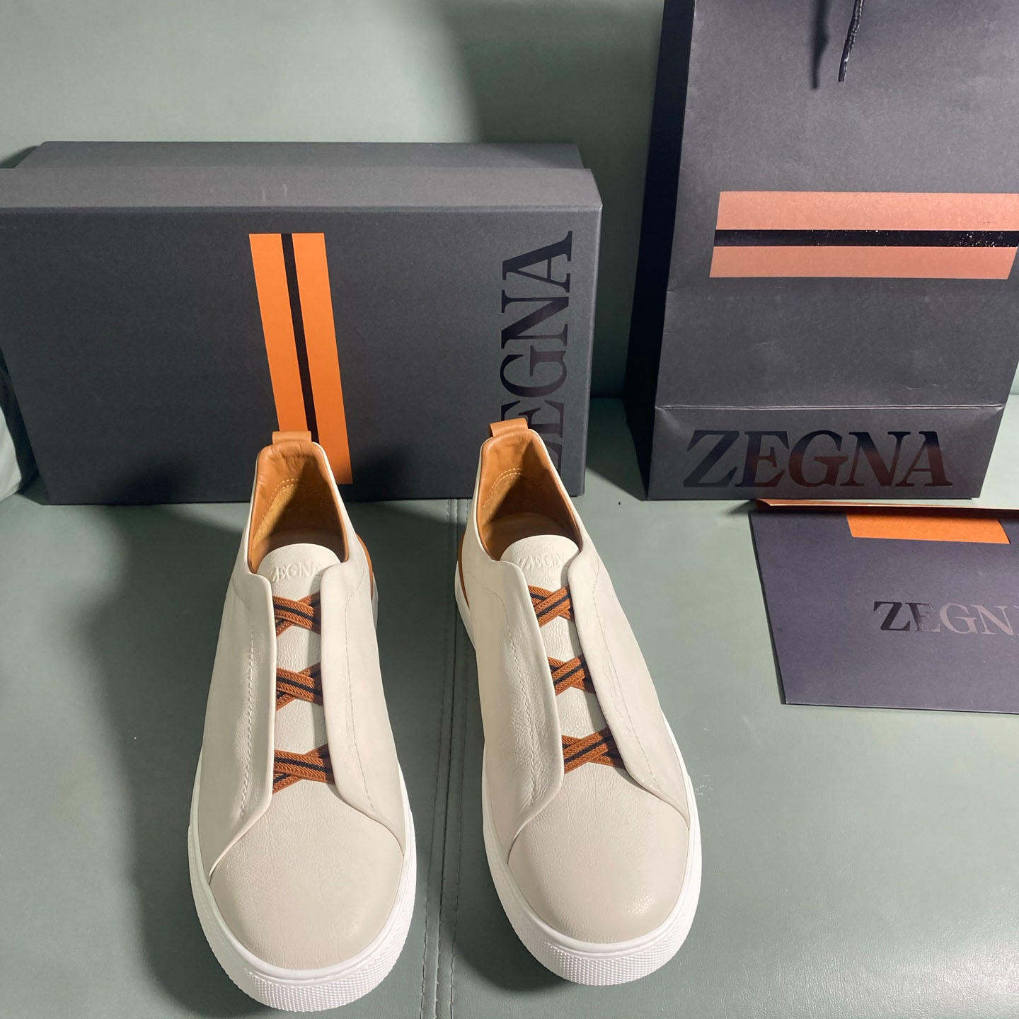 Zegna Off White Deerskin Triple Stitch™ Sneakers - FashionPlug