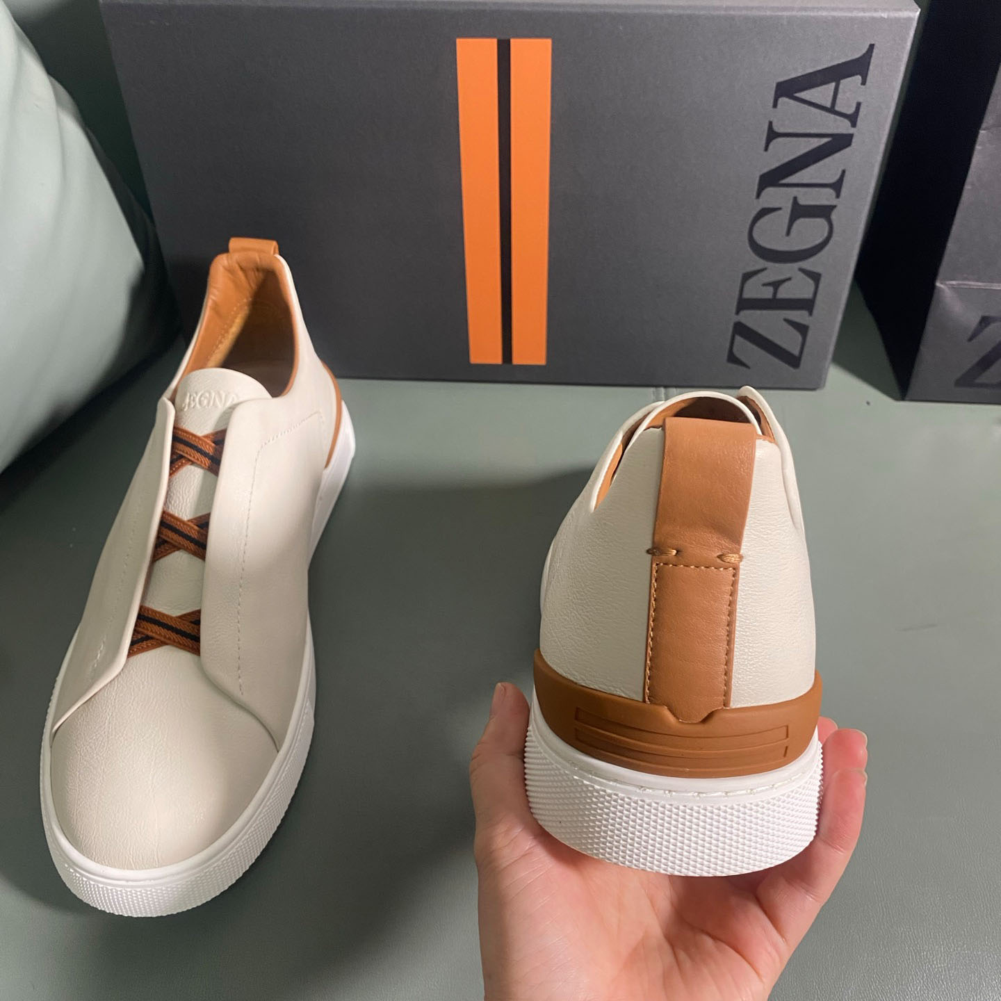 Zegna Off White Deerskin Triple Stitch™ Sneakers - FashionPlug