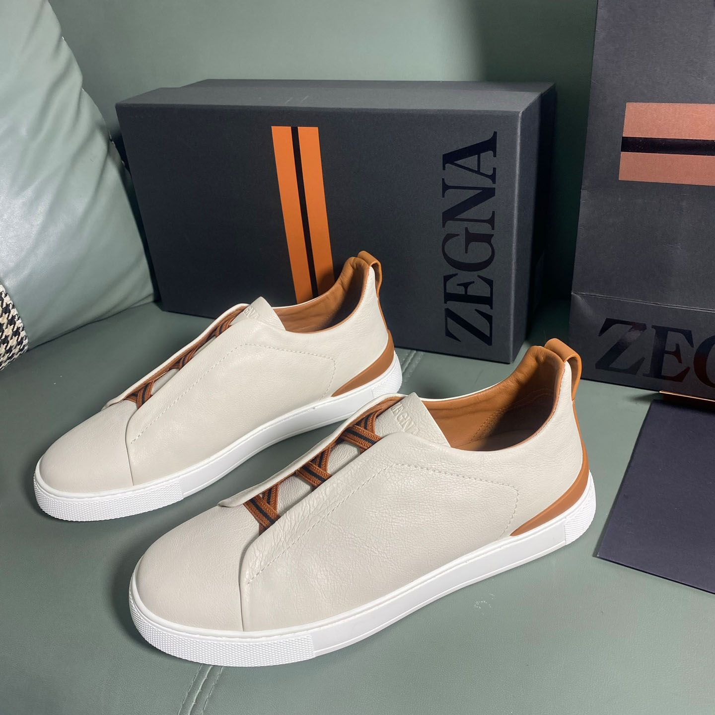Zegna Off White Deerskin Triple Stitch™ Sneakers - FashionPlug
