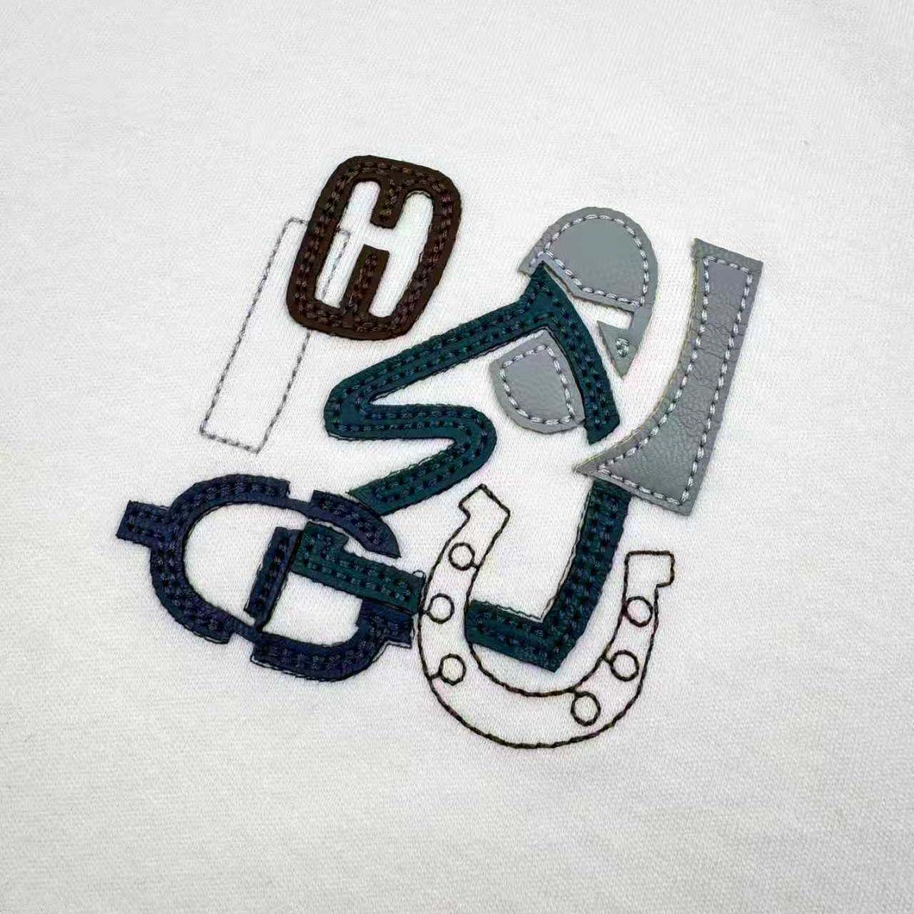 Hermes H Puzzle Leather Embroidery T-Shirt  - FashionPlug