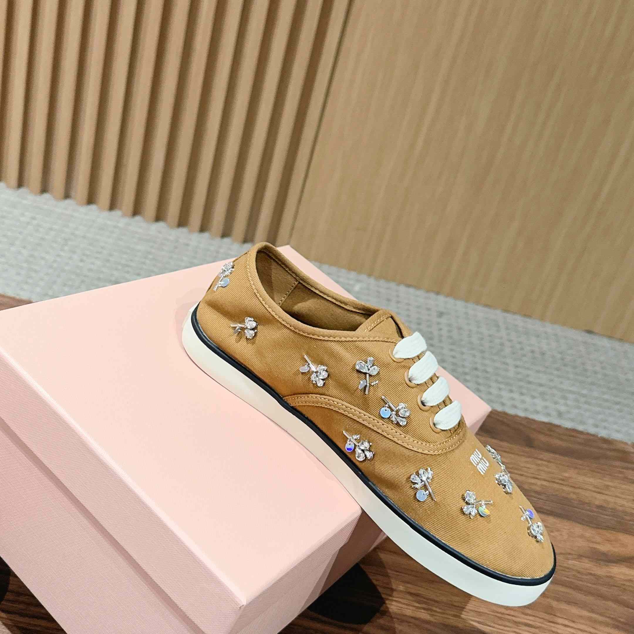 Miu Miu Embroidered Drill Sneakers - FashionPlug