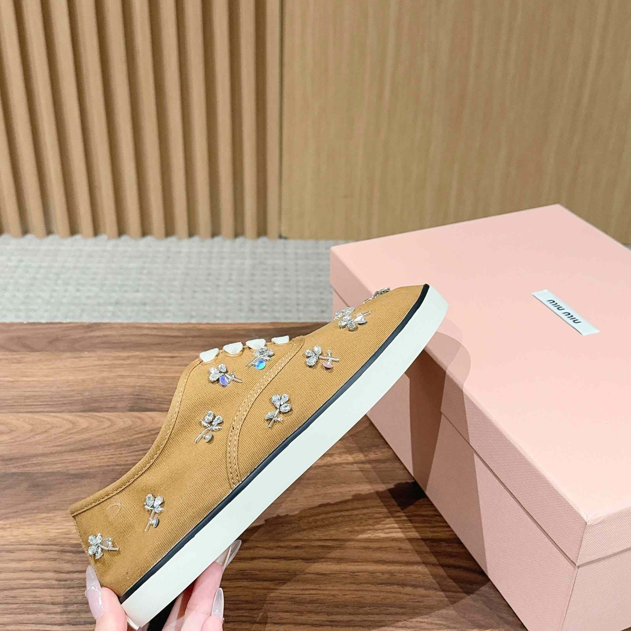 Miu Miu Embroidered Drill Sneakers - FashionPlug