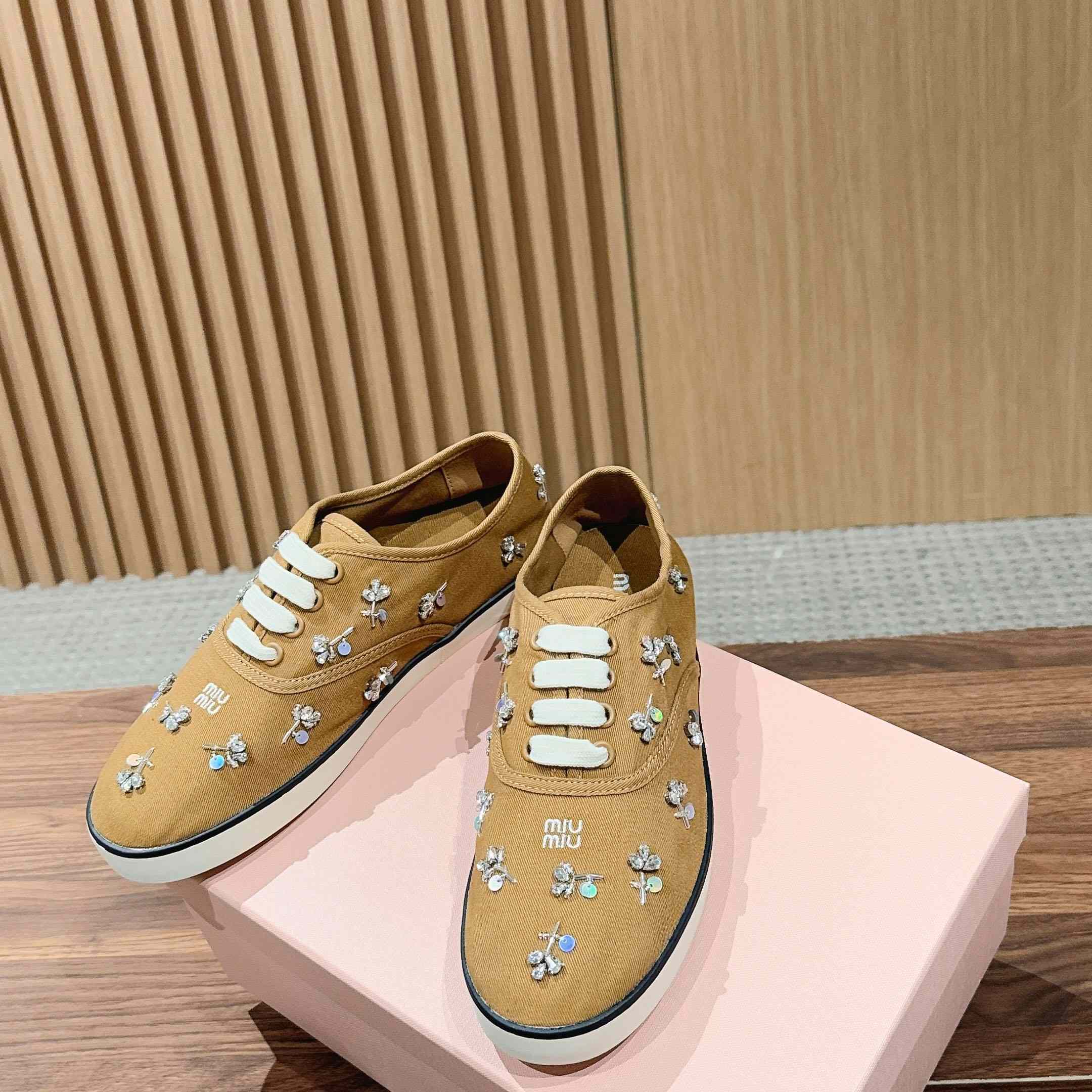 Miu Miu Embroidered Drill Sneakers - FashionPlug