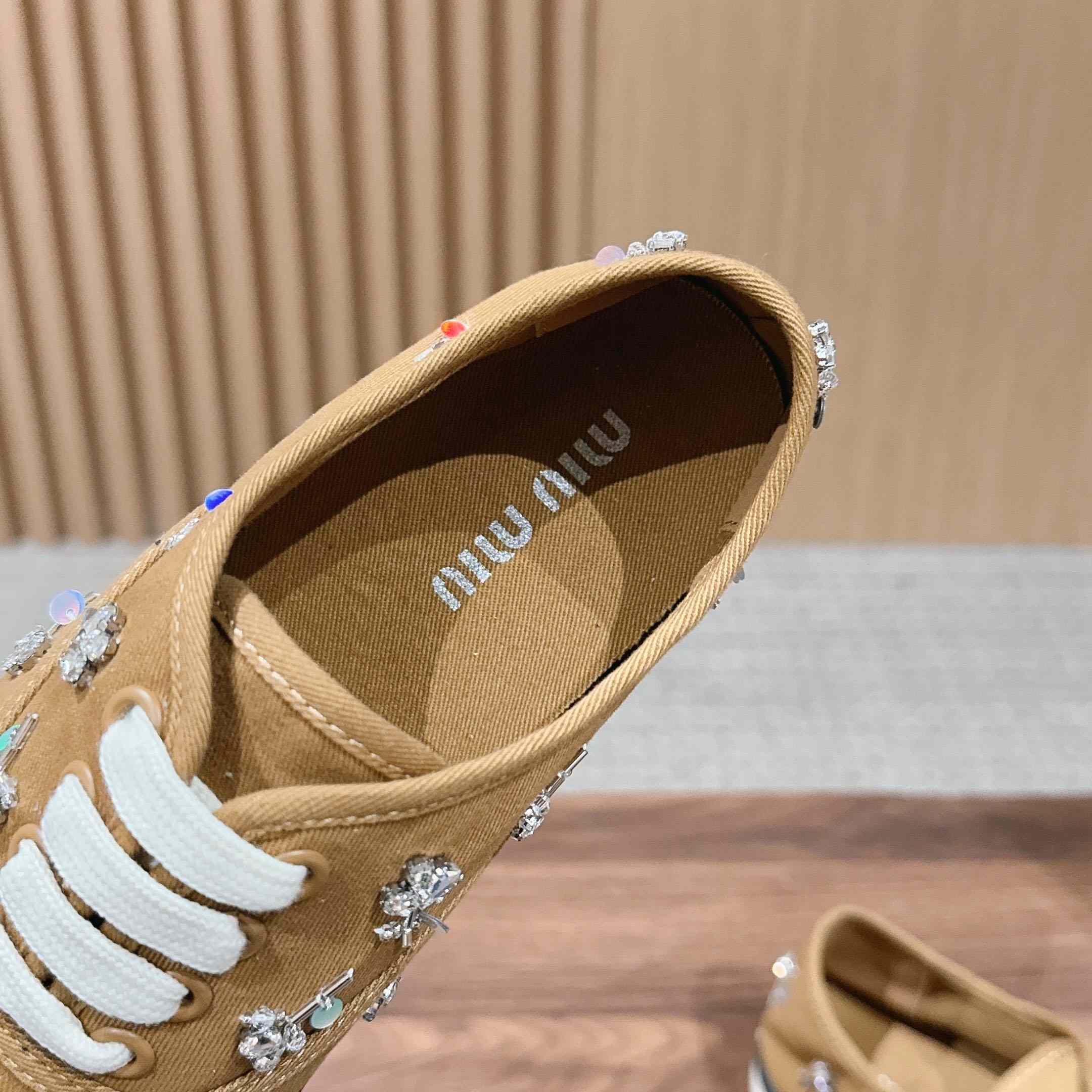 Miu Miu Embroidered Drill Sneakers - FashionPlug