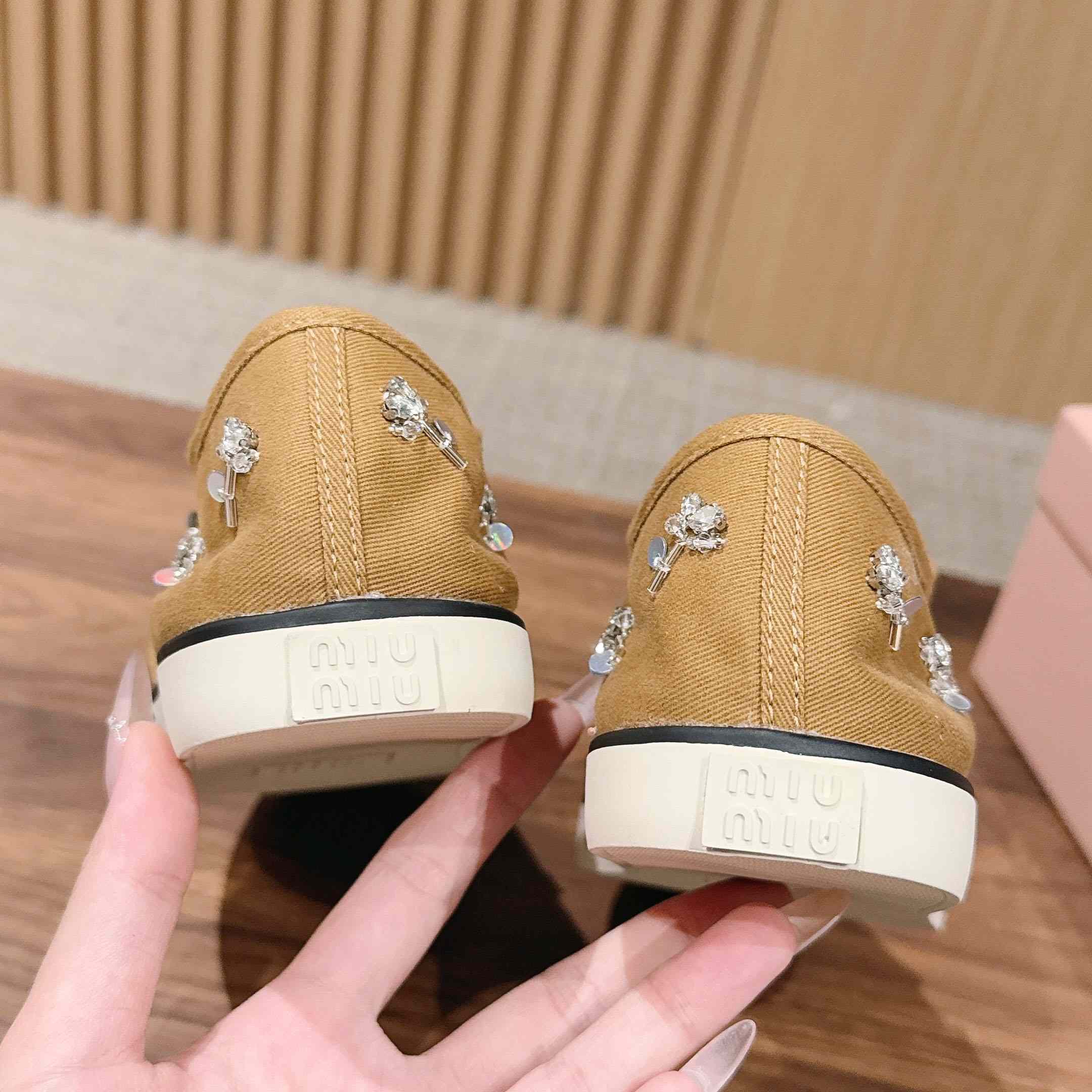 Miu Miu Embroidered Drill Sneakers - FashionPlug