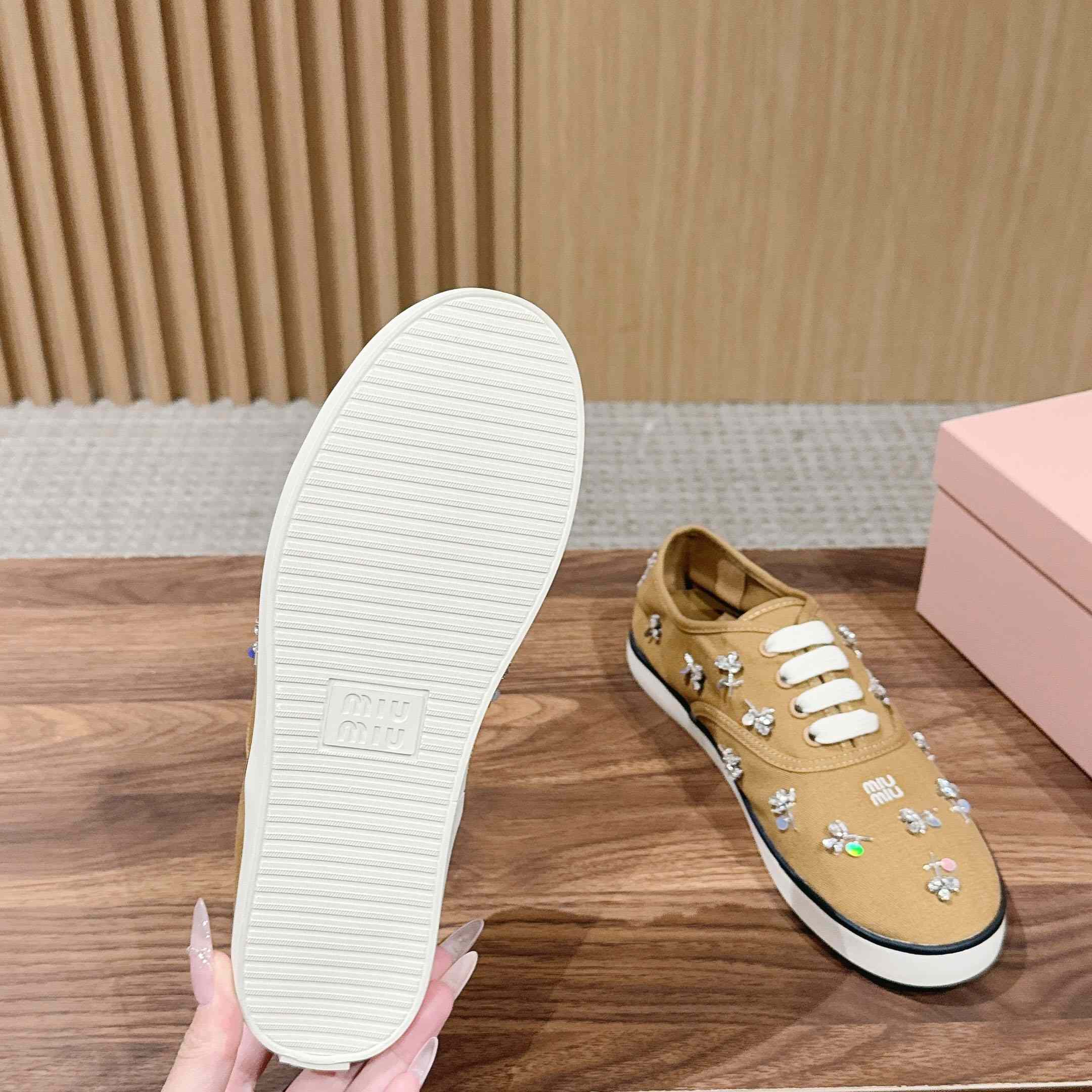Miu Miu Embroidered Drill Sneakers - FashionPlug