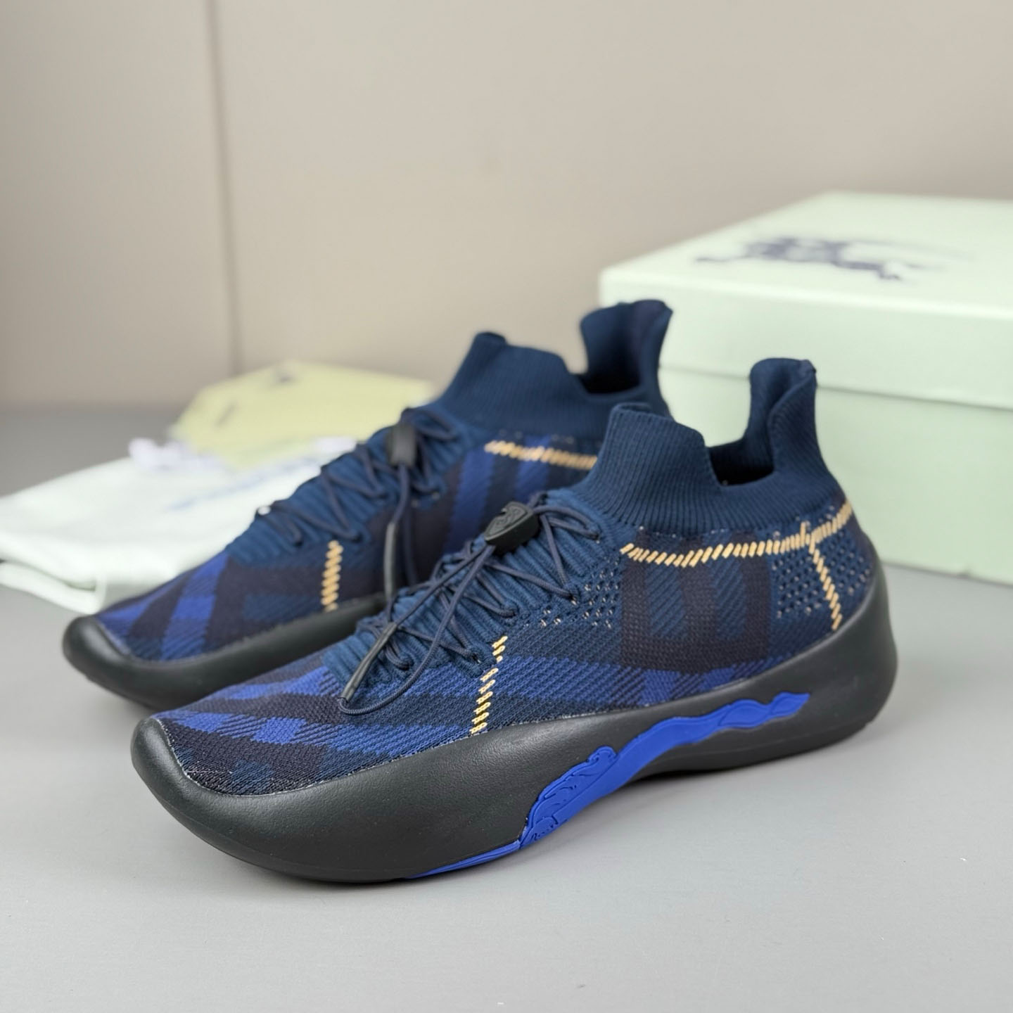 Burberry Check Knit Neptune Sneakers - FashionPlug