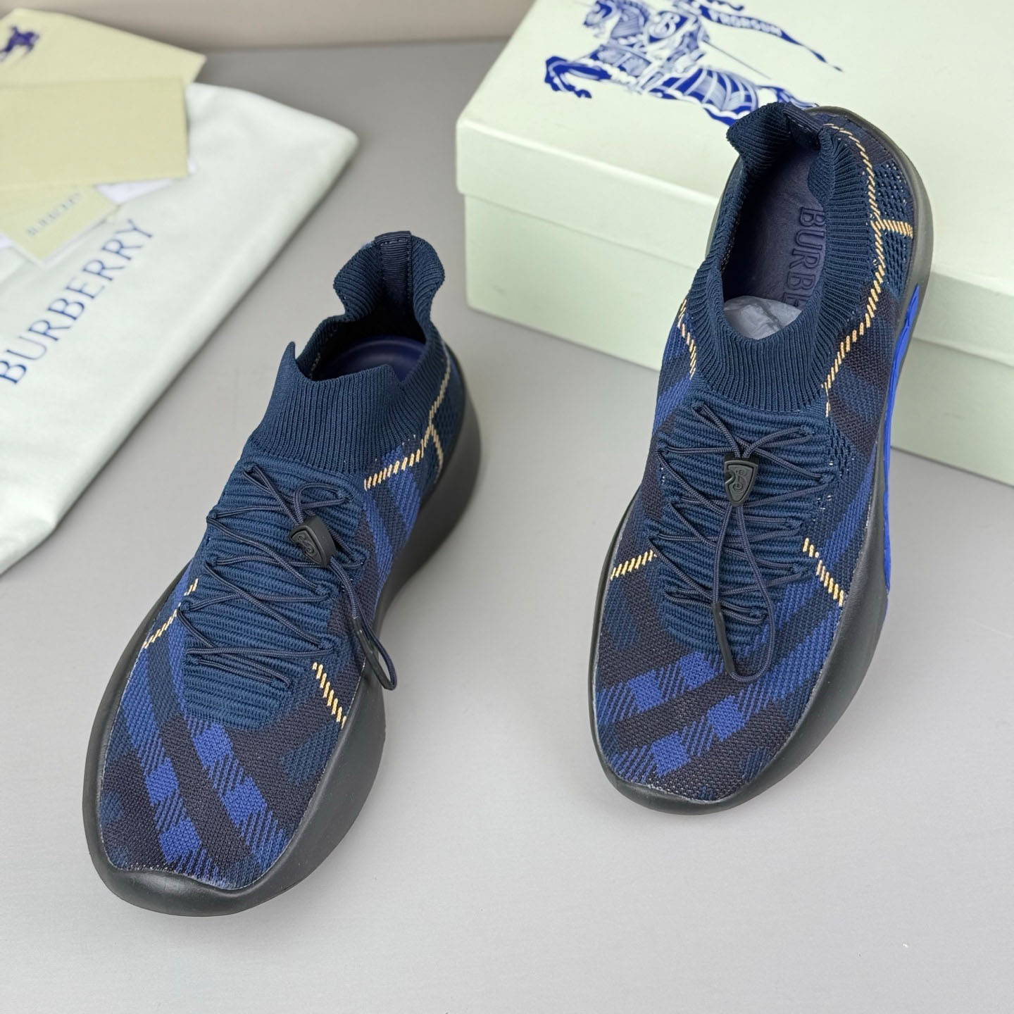 Burberry Check Knit Neptune Sneakers - FashionPlug