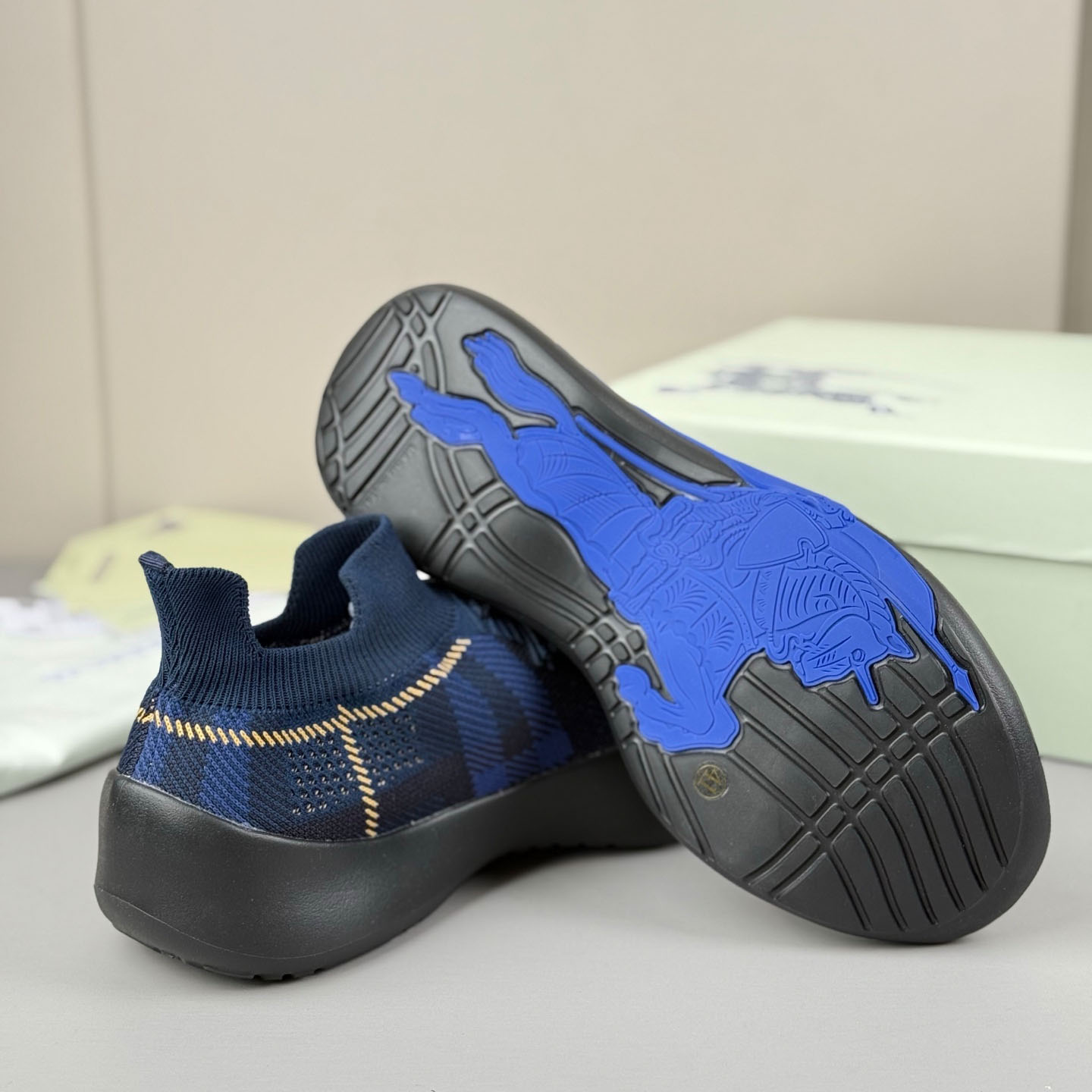 Burberry Check Knit Neptune Sneakers - FashionPlug