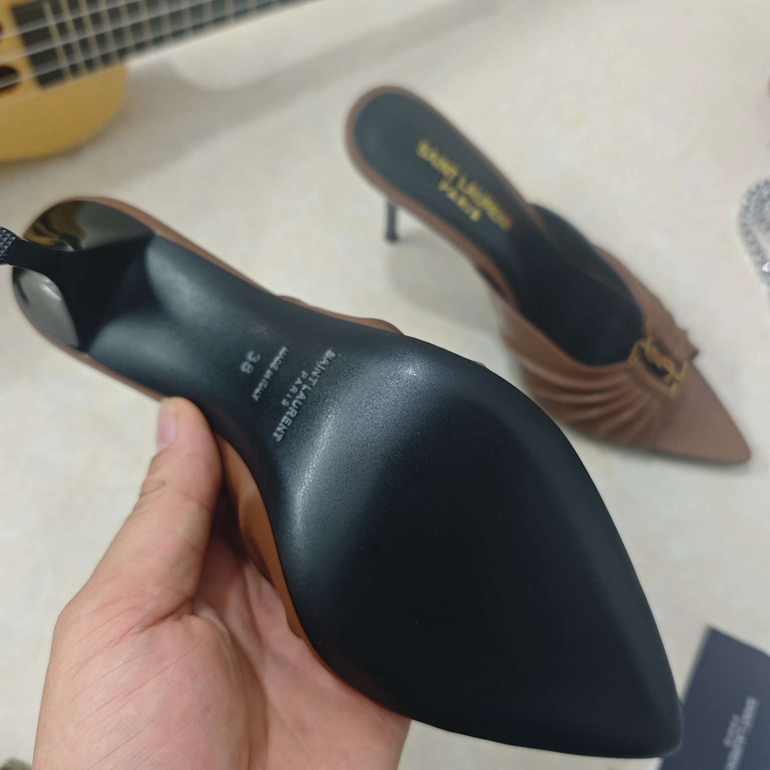 Saint Laurent BABYLONE Mules In Smooth Leather - FashionPlug