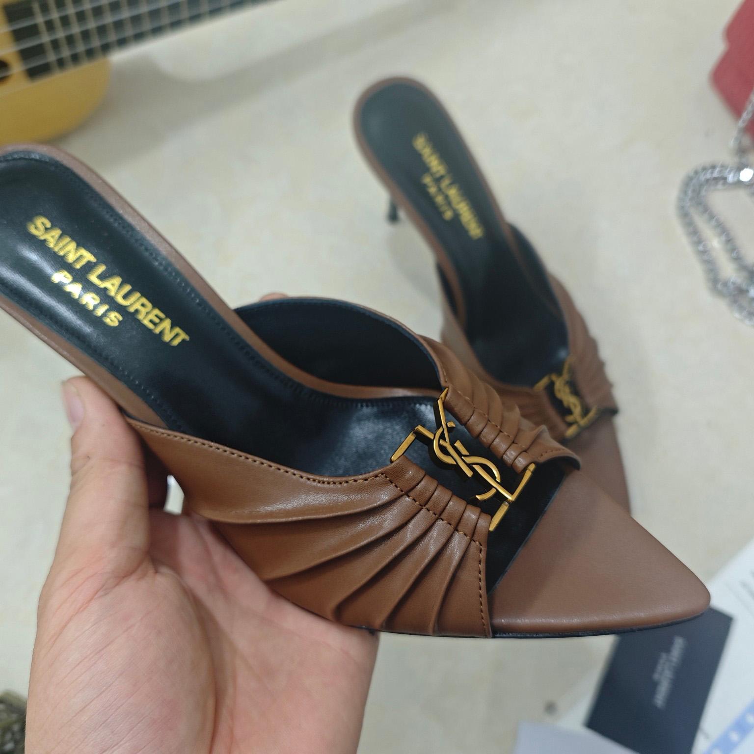 Saint Laurent BABYLONE Mules In Smooth Leather - FashionPlug