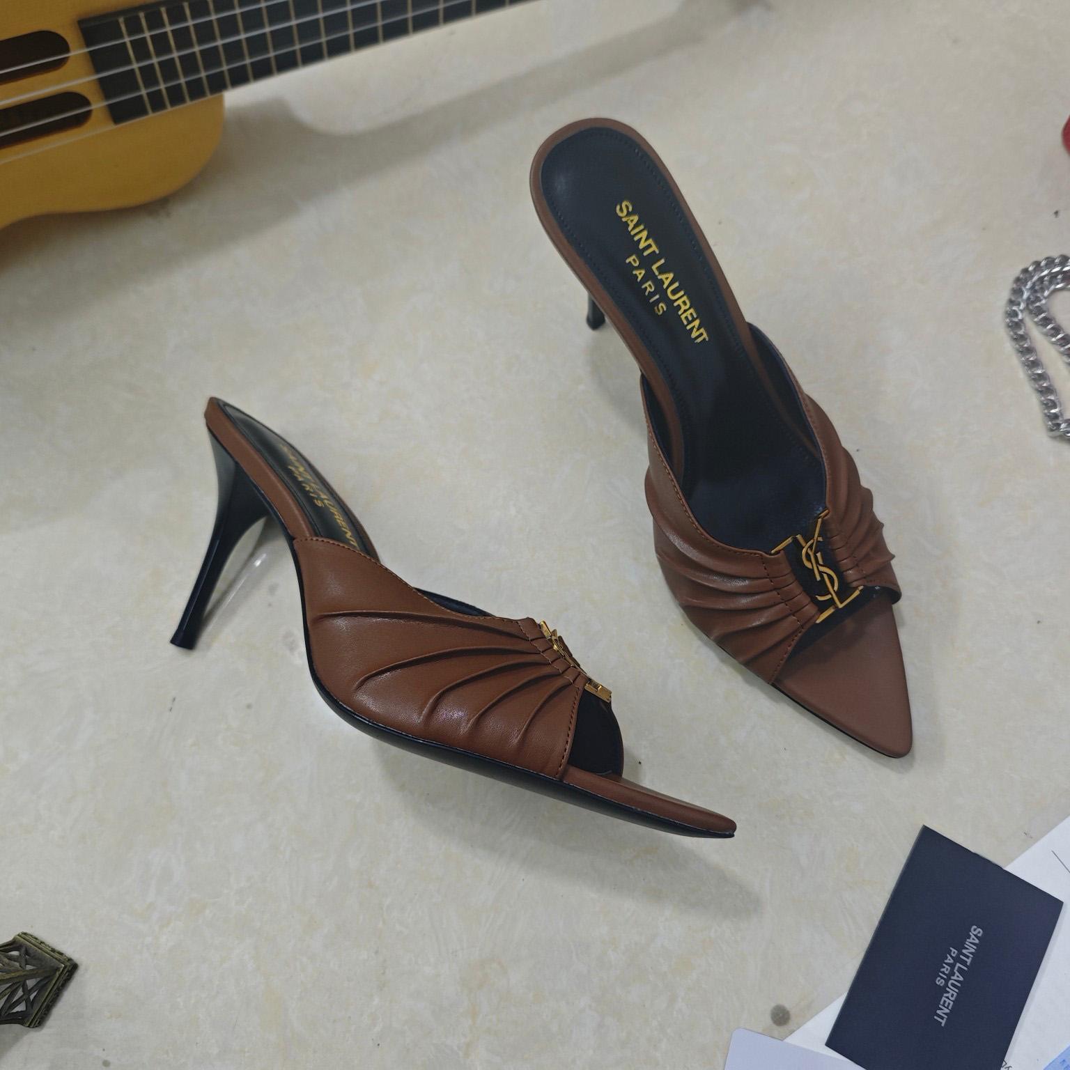 Saint Laurent BABYLONE Mules In Smooth Leather - FashionPlug