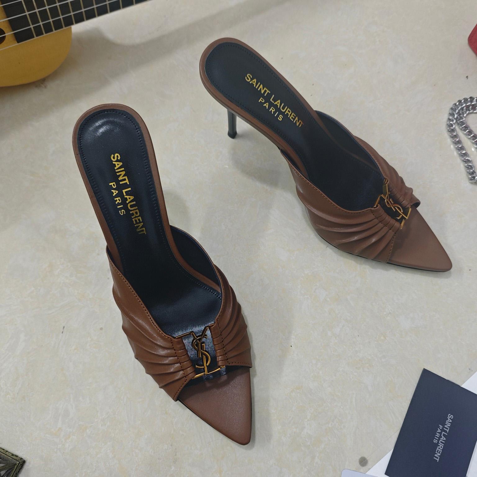 Saint Laurent BABYLONE Mules In Smooth Leather - FashionPlug