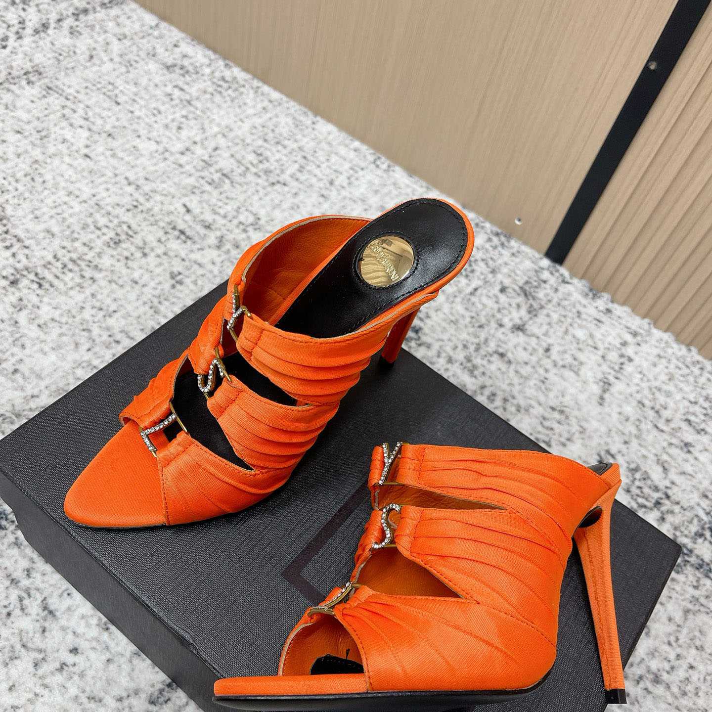 Saint Laurent EMILIE Mules In Satin Crepe - FashionPlug