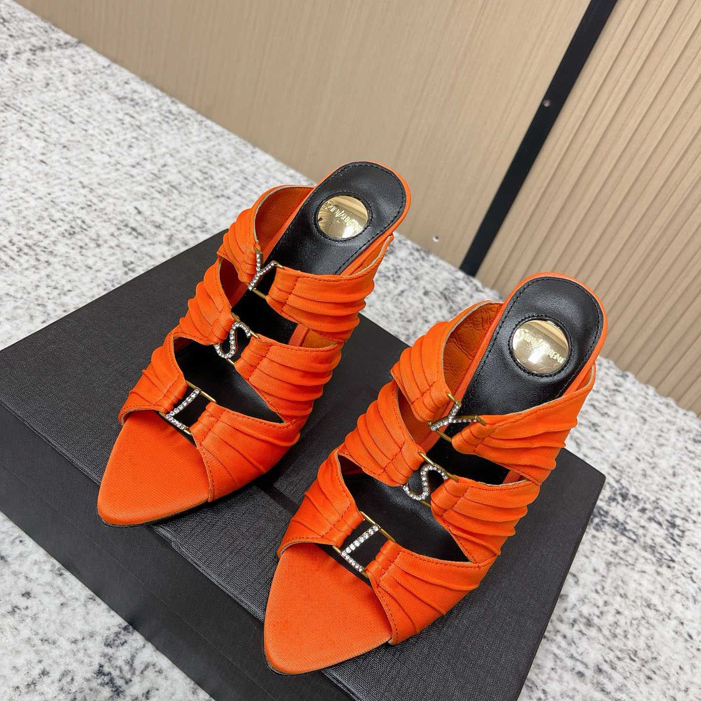 Saint Laurent EMILIE Mules In Satin Crepe - FashionPlug