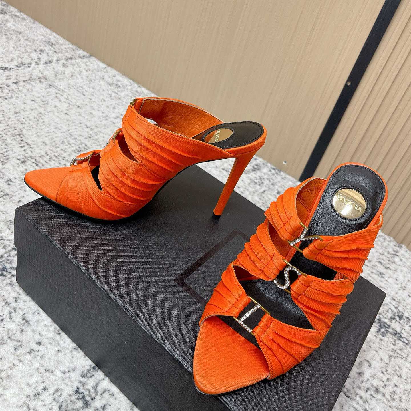 Saint Laurent EMILIE Mules In Satin Crepe - FashionPlug