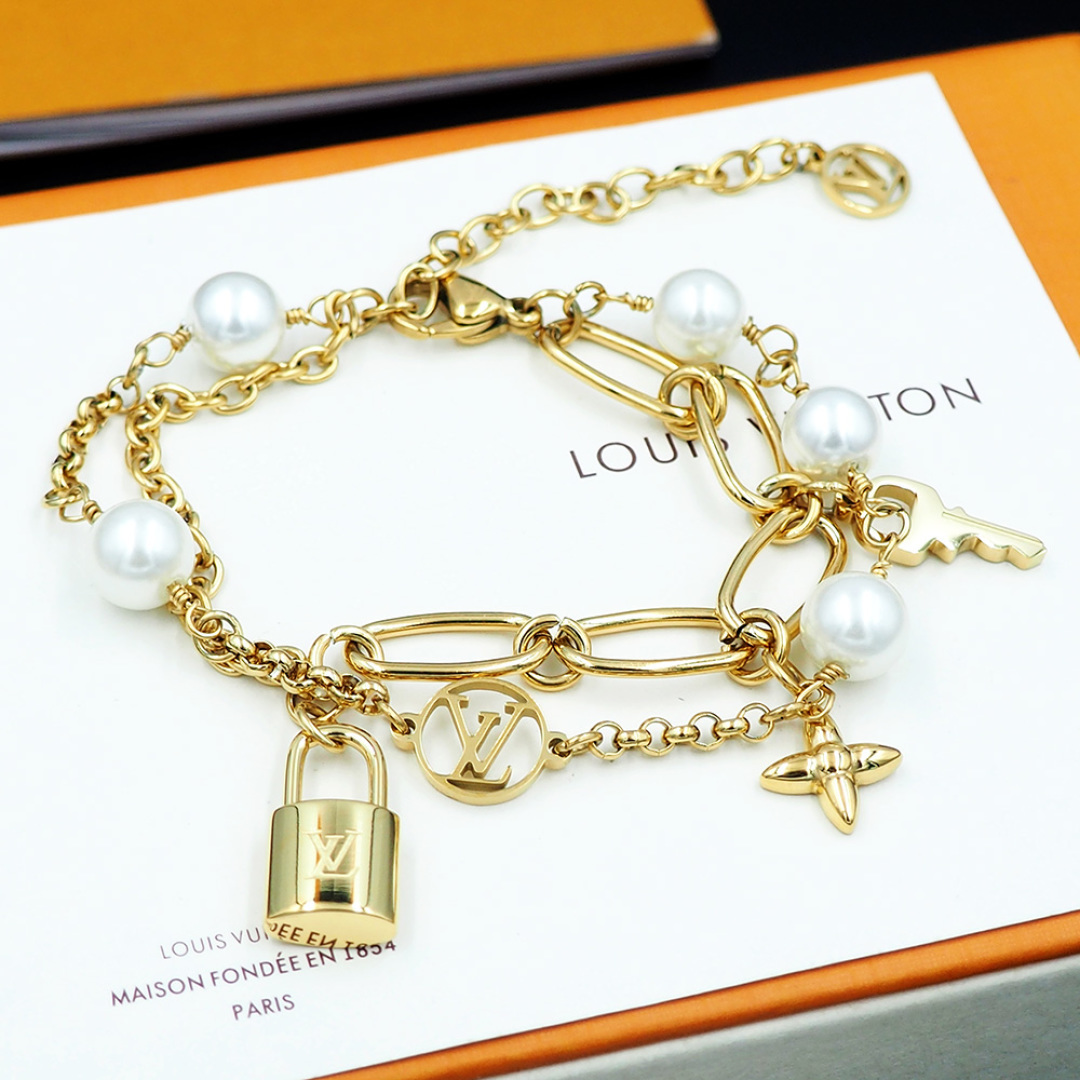 Louis Vuitton LV Mix Chains Bracelet   M1380A - FashionPlug