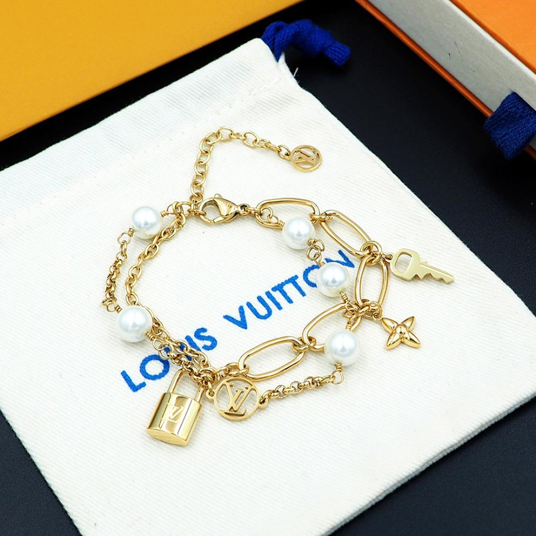 Louis Vuitton LV Mix Chains Bracelet   M1380A - FashionPlug