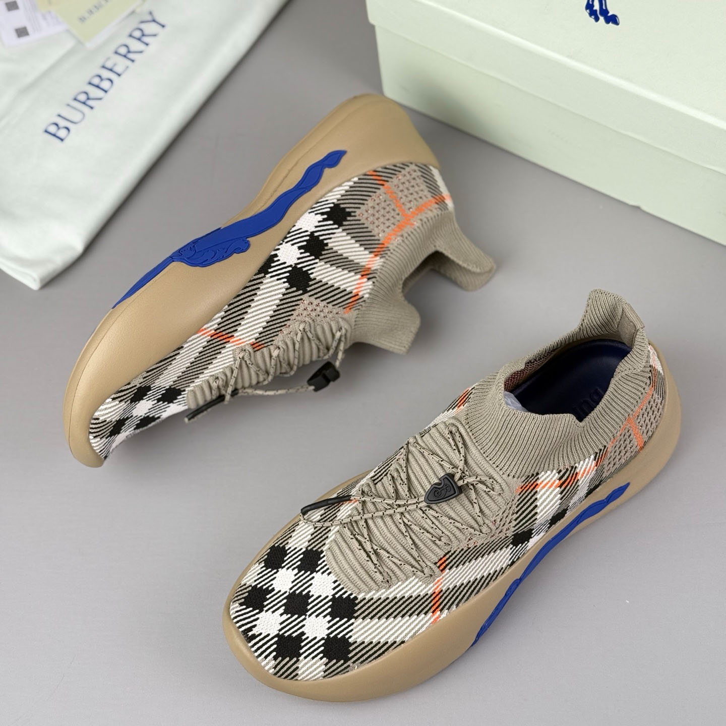 Burberry Check Knit Neptune Sneakers - FashionPlug